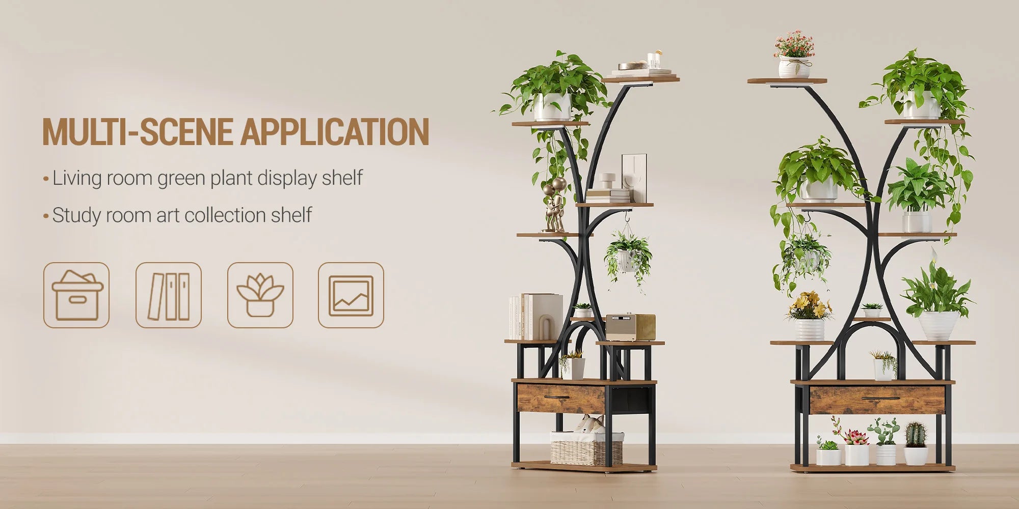 9-Laags Plantenrek met Groeilamp – Verticale Plantenstandaard met LED Verlichting en Timer – Industrieel Bloemenrek voor Binnen & Balkon