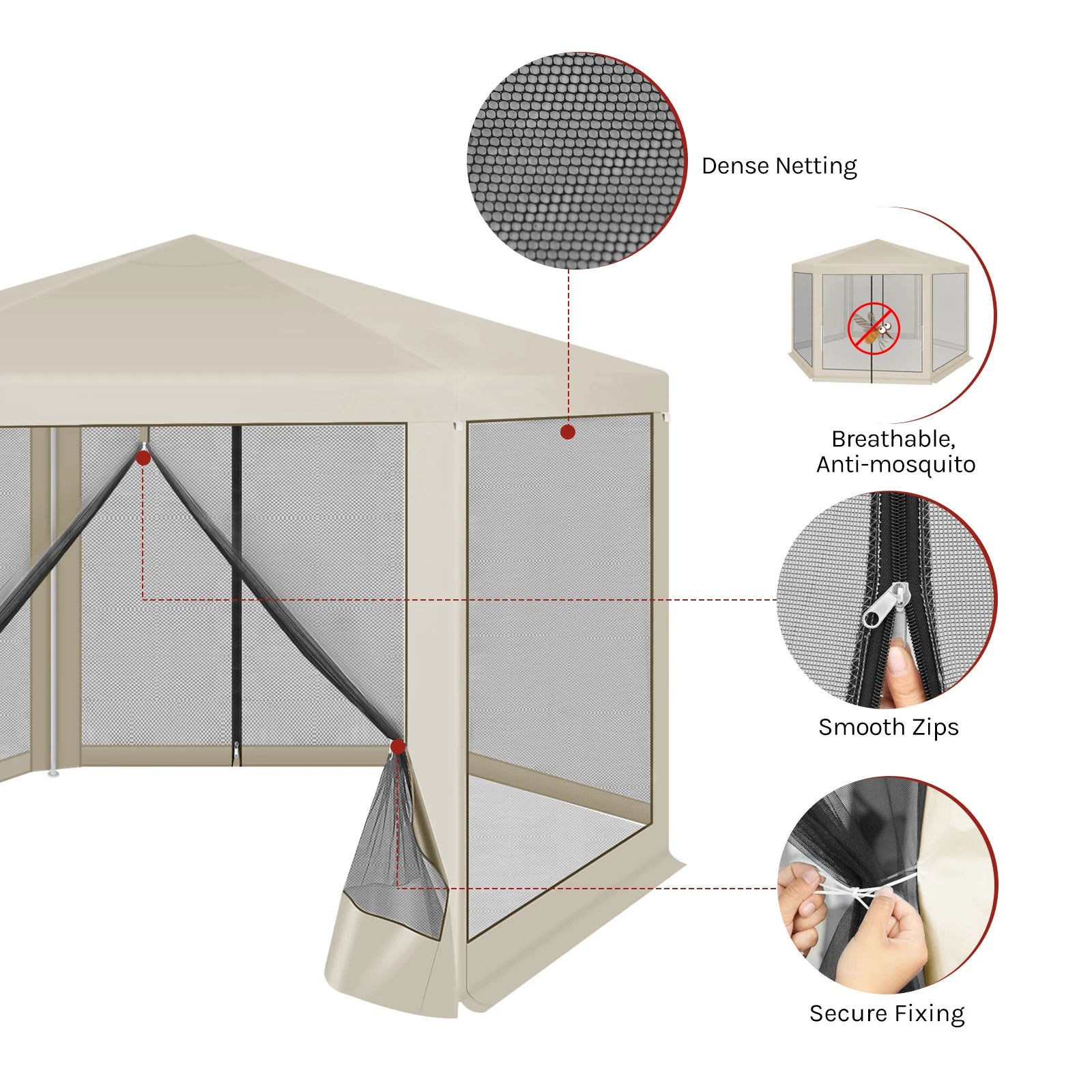 Tuinpaviljoen 3,8 x 3,3 m met Klamboe – Tuinhuisje met Mesh Zijwanden, UV-Bescherming & Luifel voor Tuin en Terras