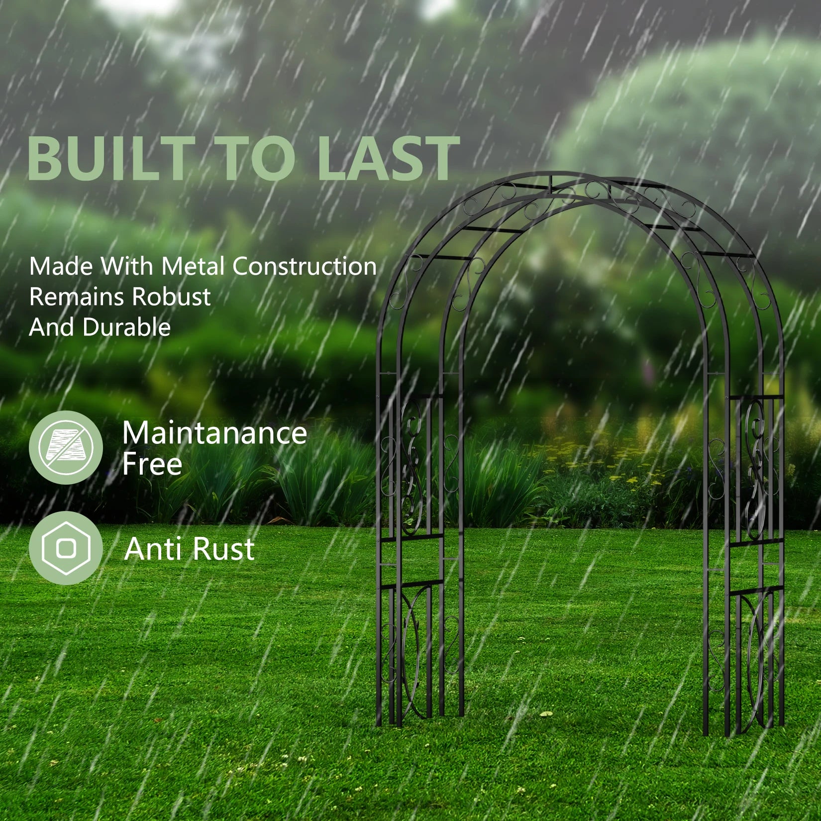Metalen plantenrek voor in de tuin – voor klimplanten en als frame voor een trouwboog.