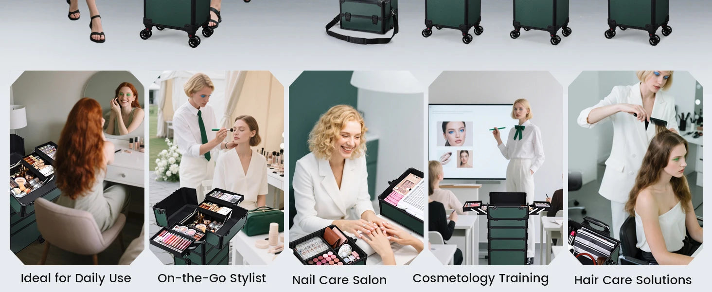Professionele Rollende Make-up Koffer 5-in-1 – Groot, Duurzaam en Lichtgewicht Trolley voor Cosmetica en Beauty Accessoires
