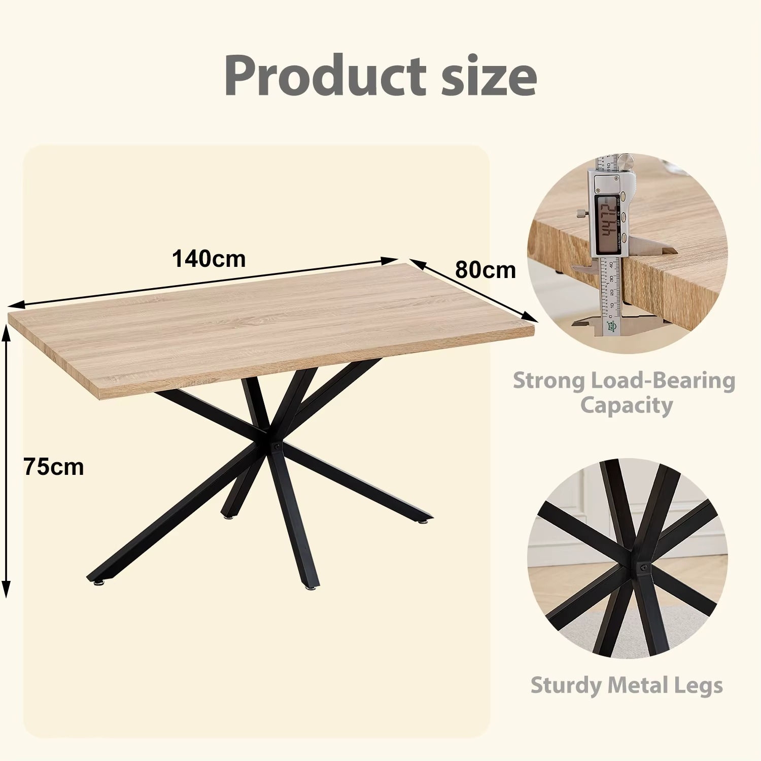 Moderne Rechthoekige Eettafel 140×80 cm – Met Metalen Onderstel voor 4–6 Personen