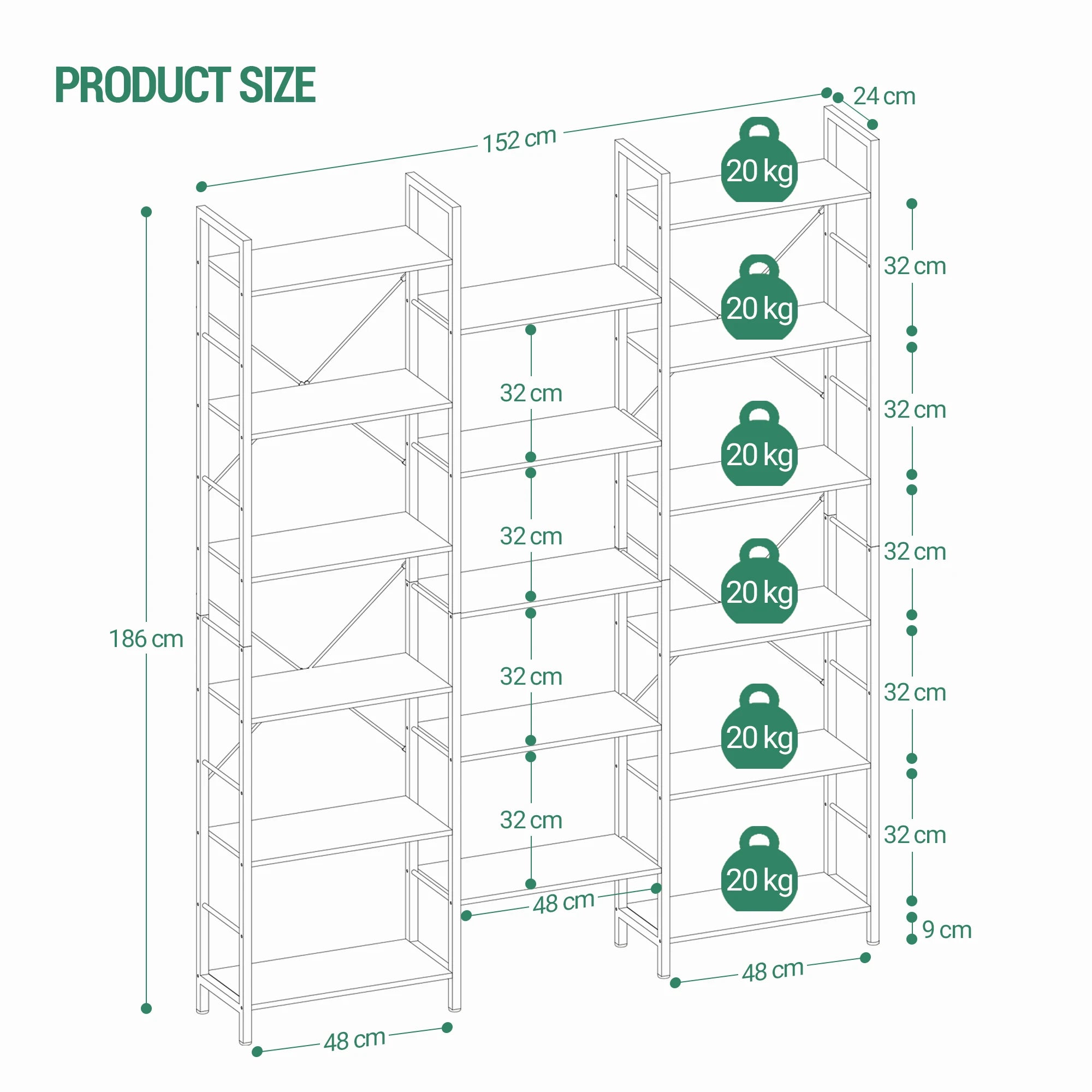 Industriële Boekenkast met 17 Planken – Grote Open Kast met Metalen Frame en Verstelbare Planken voor Woonkamer & Slaapkamer