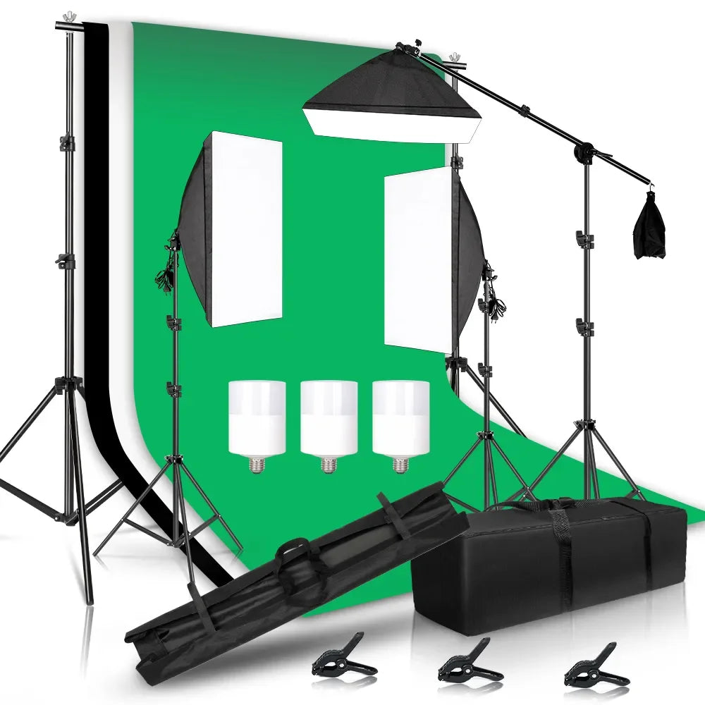 Fotografie Reflector Set 2,6x3M – 5-in-1 Softbox, Paraplu’s, Achtergrondstandaard en LED Studioverlichting voor Professionele Foto’s