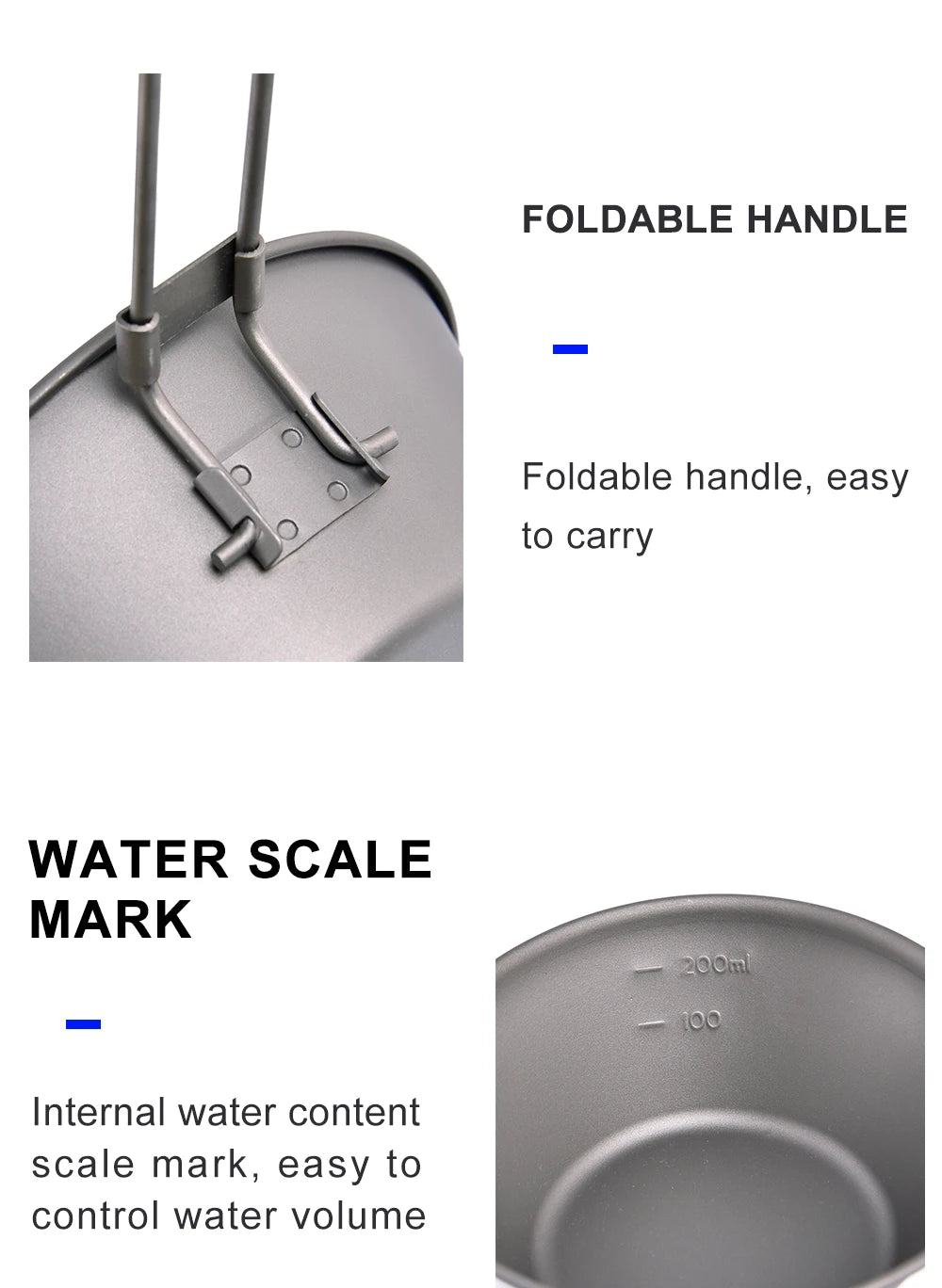 Ultralichte Titanium Beker met Opvouwbaar Handvat – Camping & Outdoor Mok