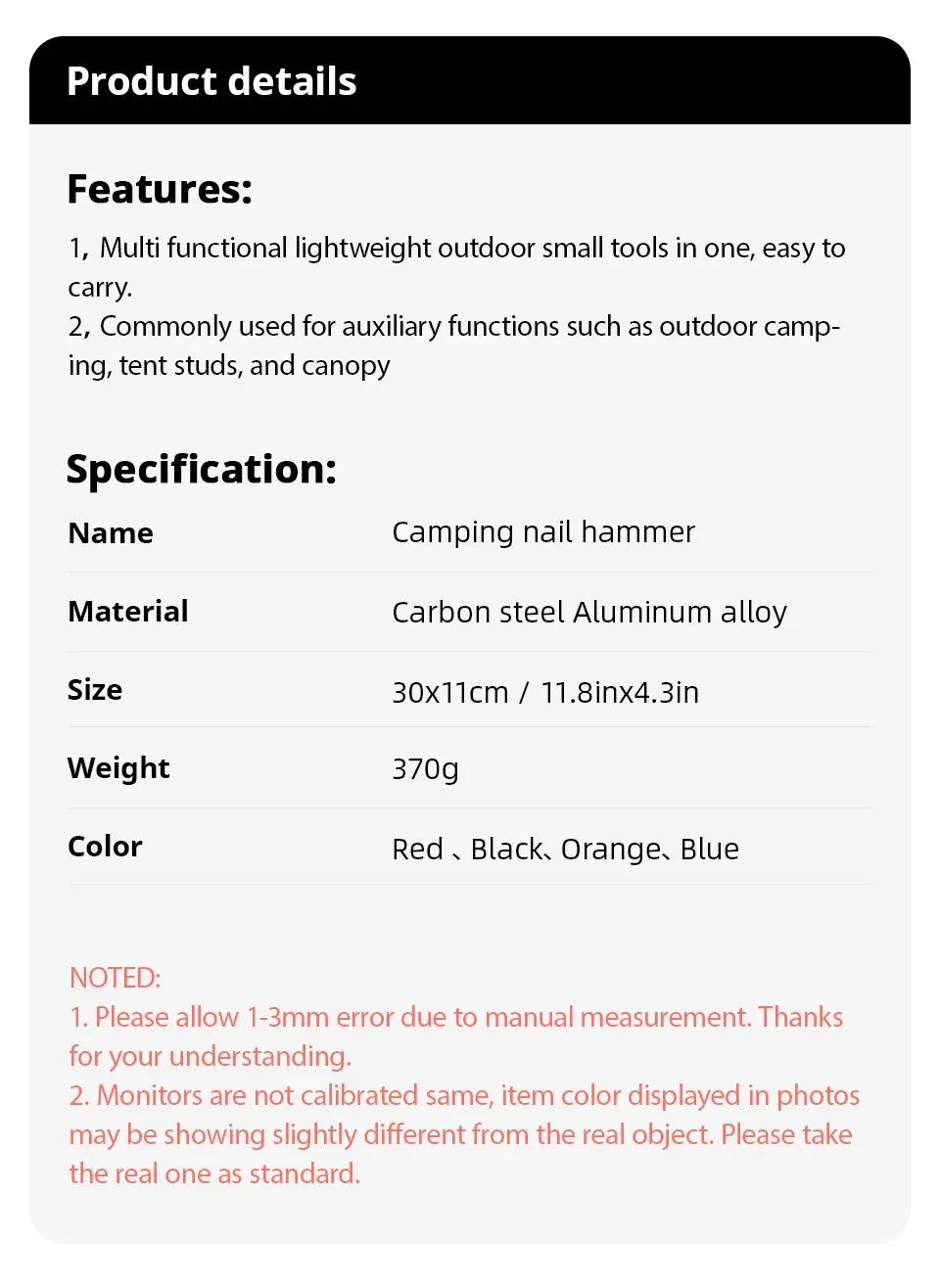 Outdoor Survival Multitool Hamer – Compact Camping & Outdoor Gereedschap