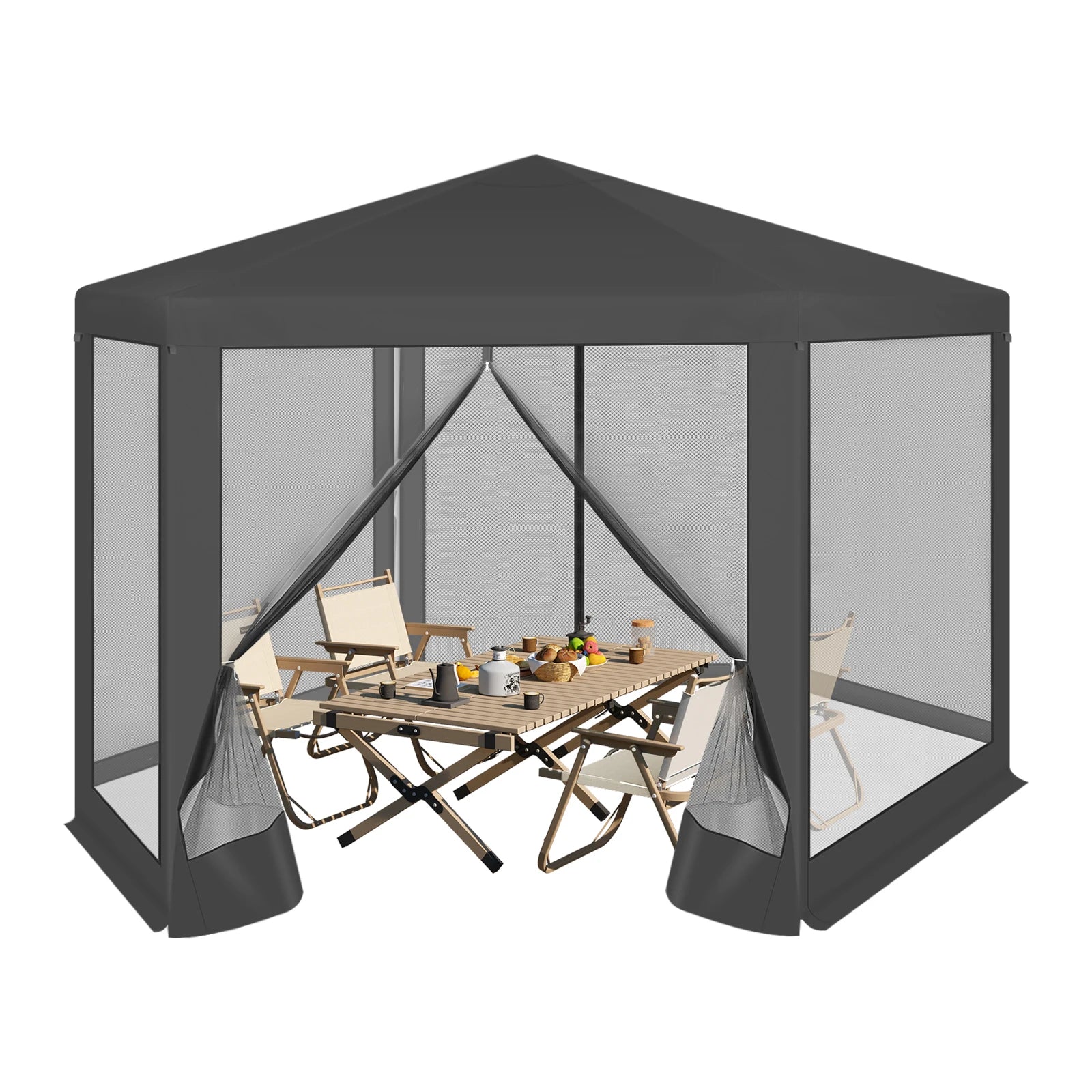 Tuinpaviljoen 3,8 x 3,3 m met Klamboe – Tuinhuisje met Mesh Zijwanden, UV-Bescherming & Luifel voor Tuin en Terras