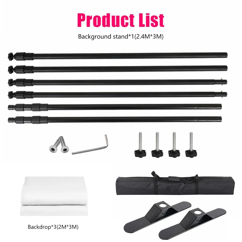Dubbele Crossbar Fotografie Achtergrondstandaard – Verstelbaar 3x2,4m Backdrop Frame voor Studio, Video en Greenscreen