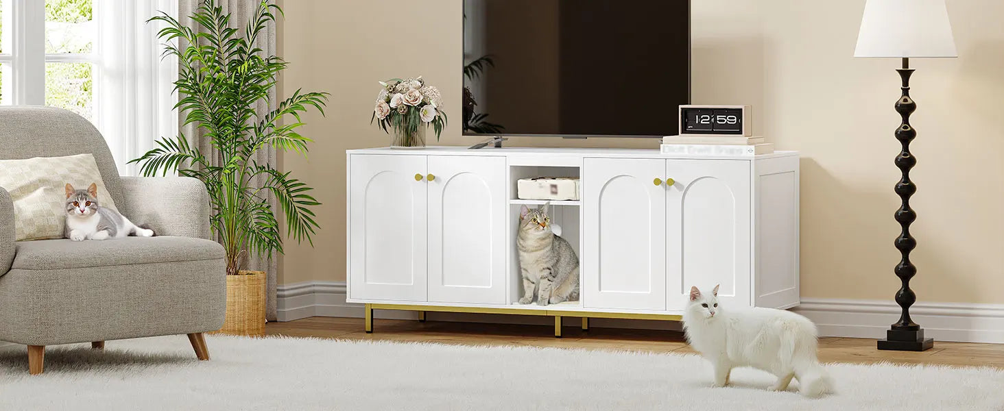 Stijlvolle Kattenbak Kast met Verbergde Kattenbakruimte & Opbergruimte – Multifunctioneel Meubel voor 2 Katten