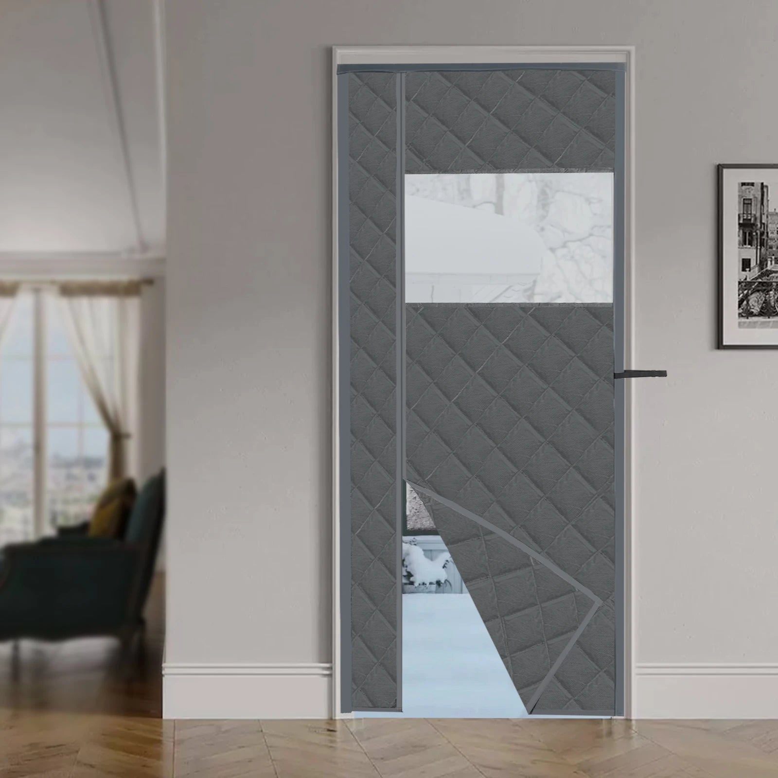 Thermisch Isolerend Magnetisch Deurgordijn – 95×210 cm Zwart/Grijs