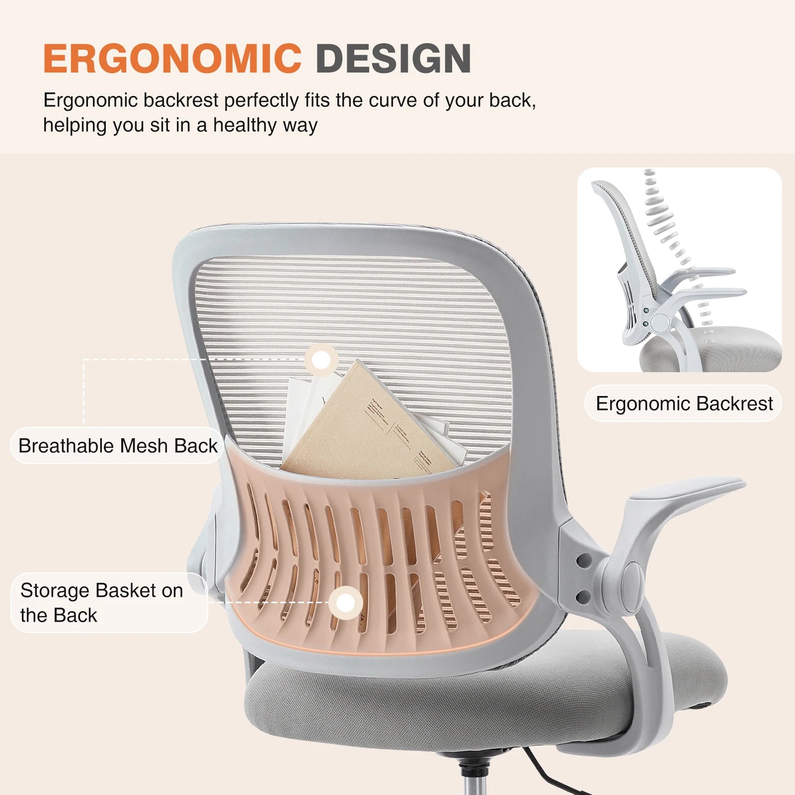 Ergonomische Mesh Bureaustoel – Comfortabele Kantelbare Bureaustoel met Lendensteun en Wielen