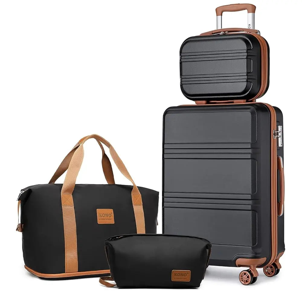 4-delige Kofferset – 55cm Handbagage, Beautycase, Reistas & Toilettas – ABS Hardcase – TSA-Slot – 360° Wielen
