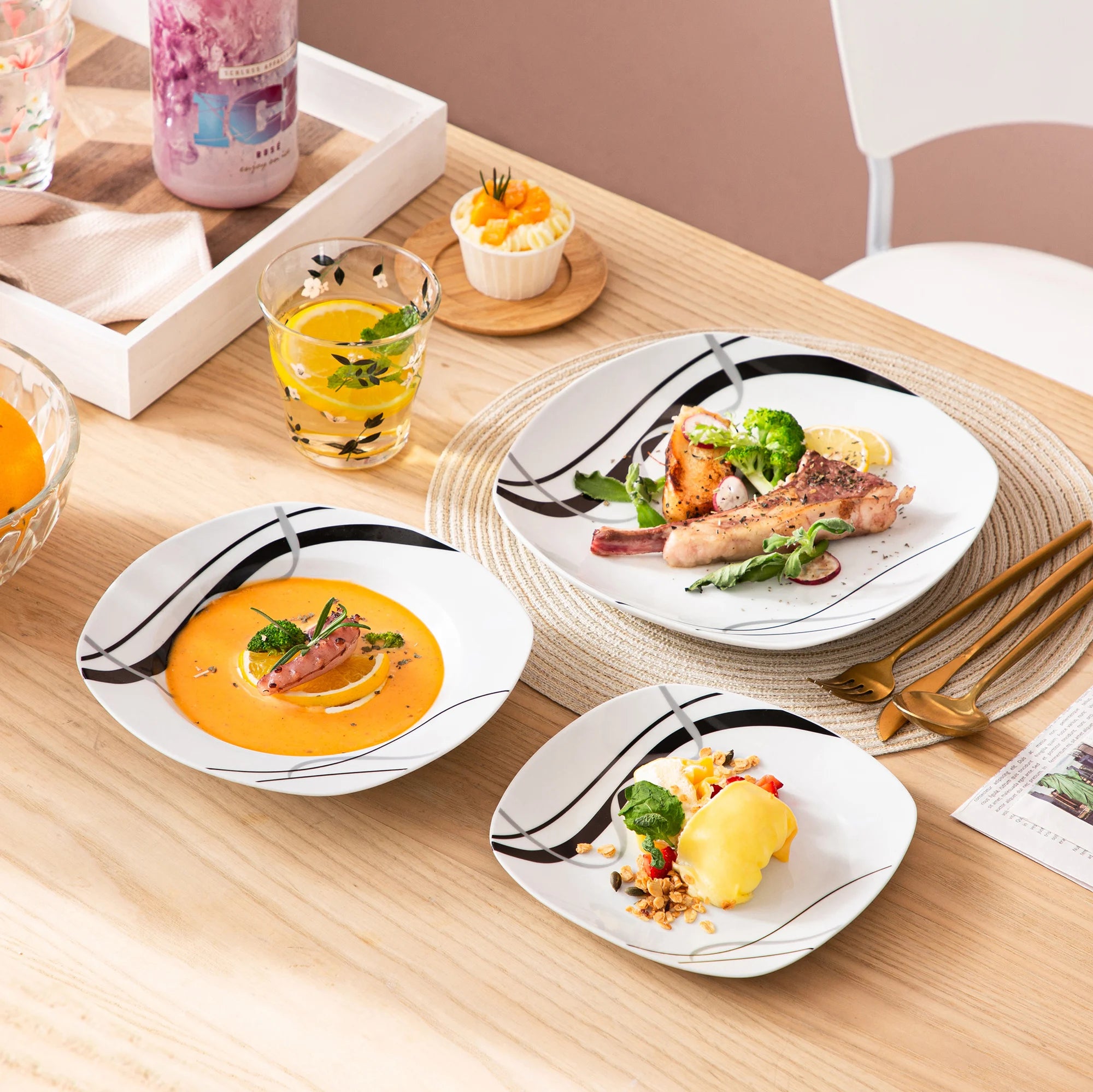 Porseleinen Serviesset 18/36-delig – Modern Keramisch Servies met Borden & Soepkommen – Vaatwasser- en Magnetronbestendig