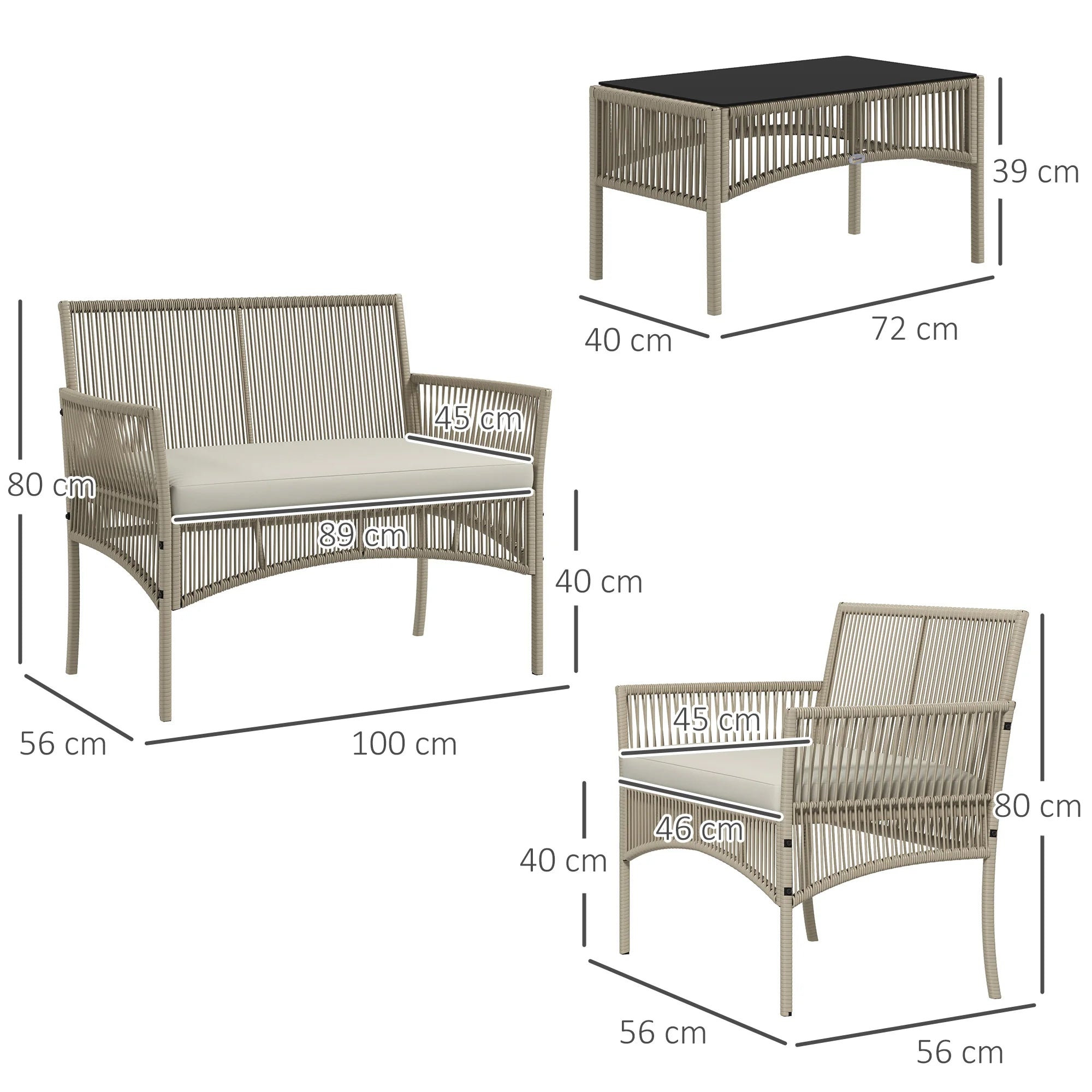 4‑delige rotan tuinmeubelset met kussens – Buitenlounge set tuinmeubelen