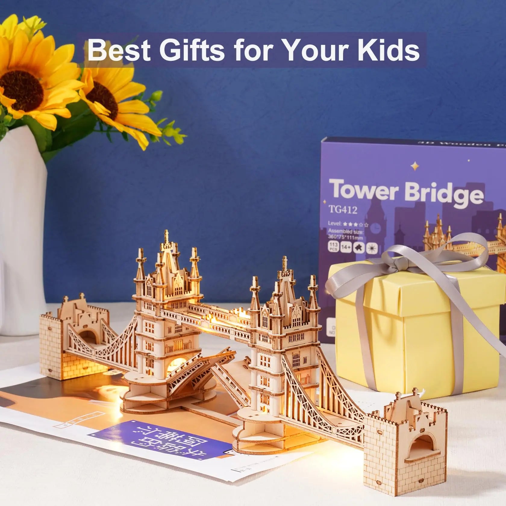 3D Houten Puzzel Tower Bridge & Big Ben – Doe-Het-Zelf Bouwmodel voor Kinderen en Volwassenen – Educatief Creatief Speelgoed