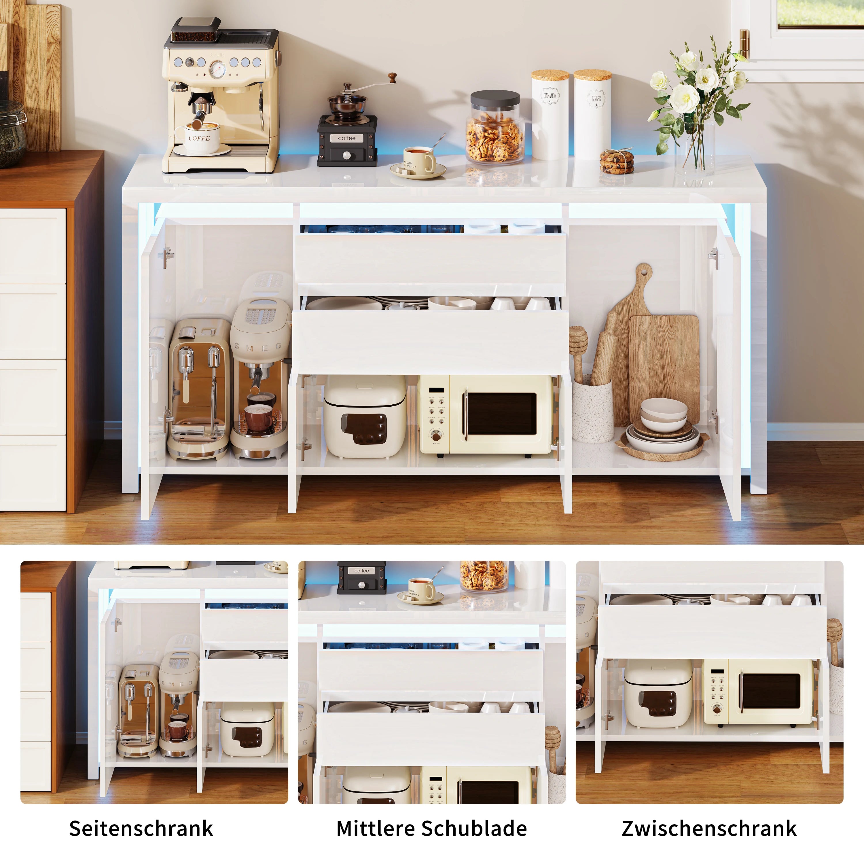 Hoogglans Buffetkast met LED Verlichting – Modern Dressoir met Opbergruimte