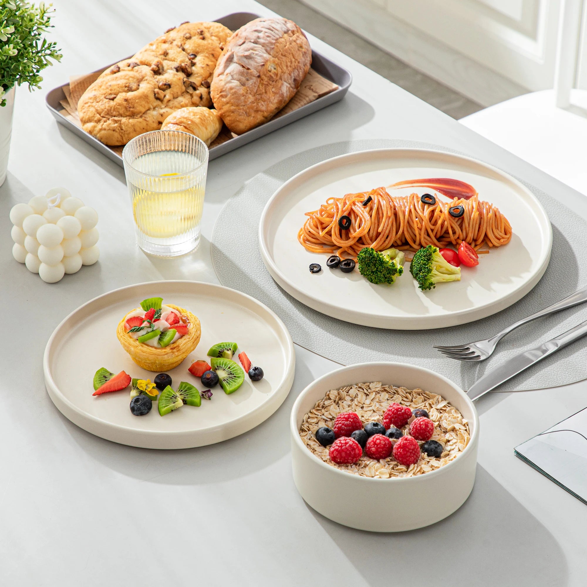 24-delige Serviesset van Steengoed Keramiek – Cream White Vierkant Servies voor 8 Personen