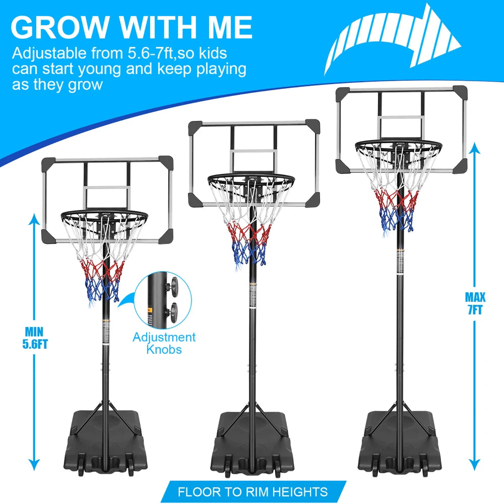 Draagbare Basketbalring 170-213 cm – Verstelbare Basketbalpaal met Wielen voor Binnen en Buiten – Zwart