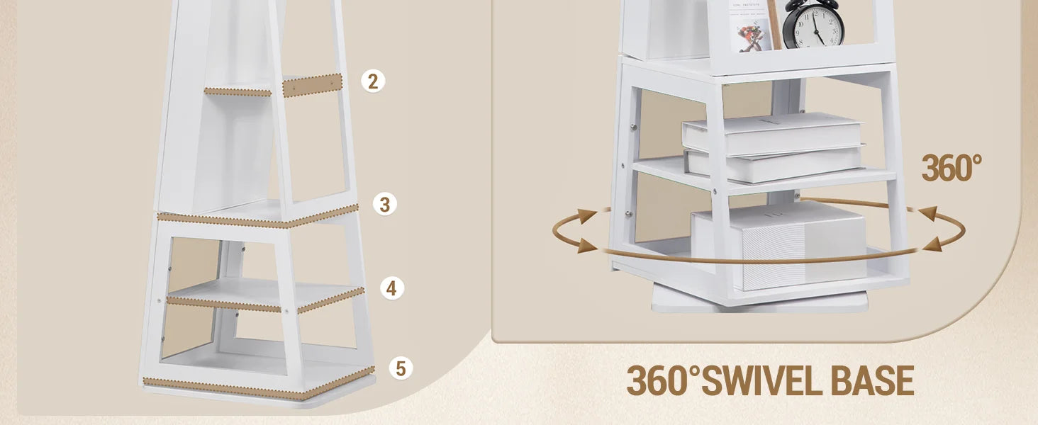 Sieradenkast met Spiegel 360° Draaibaar – Staande Sieraden Organizer met LED Verlichting & Opbergruimte