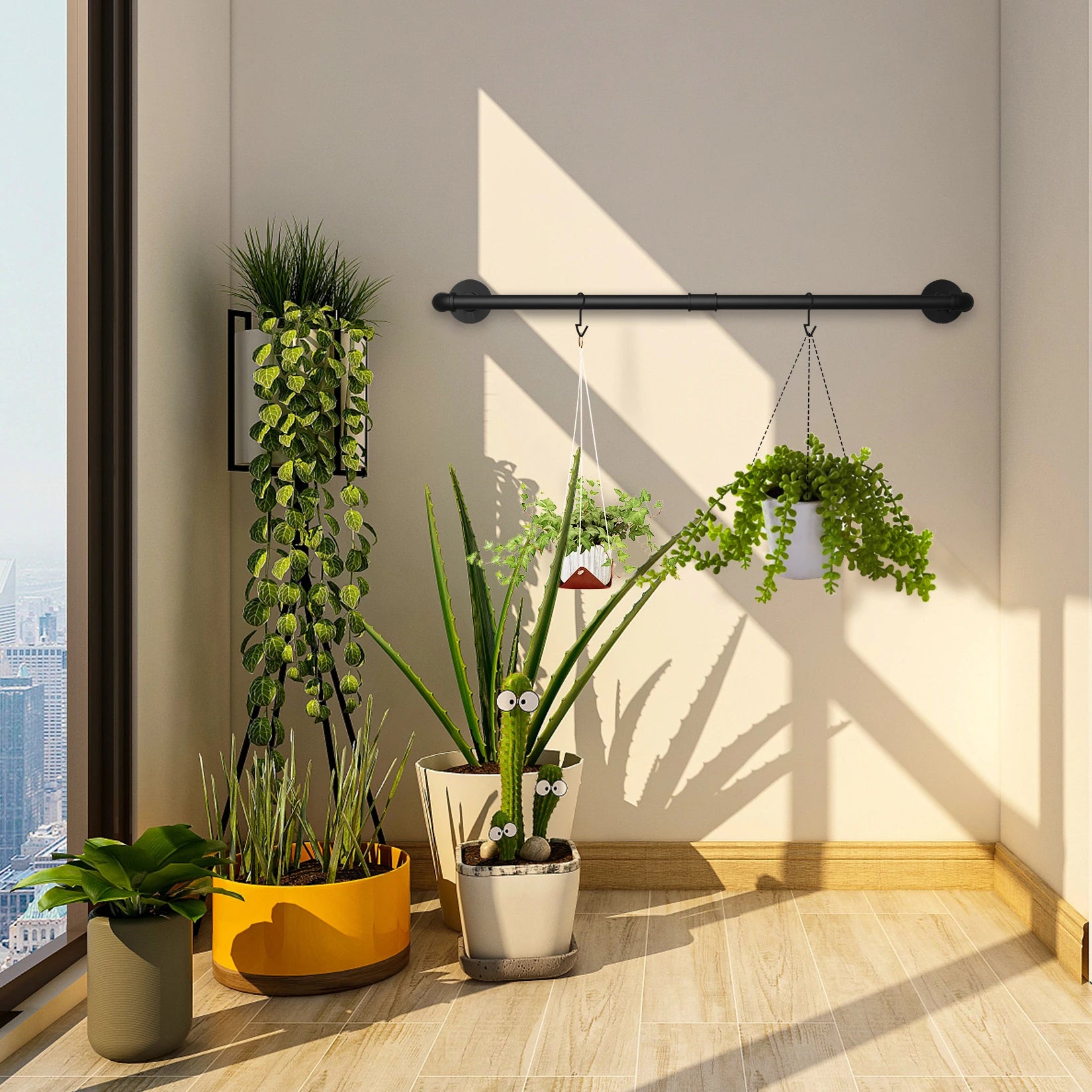 Industriële Wand Kledingrek Set van 2 – Metalen Pijp Kledingstang Zwart – Wandmontage Organizer