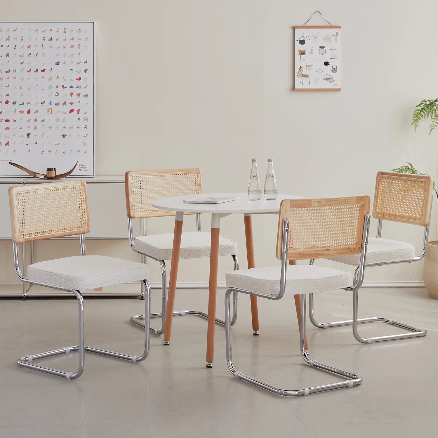 Rotan Eetkamerstoelen Set van 2 of 4 – Retro Design met Velvet Zitting en Metalen Frame