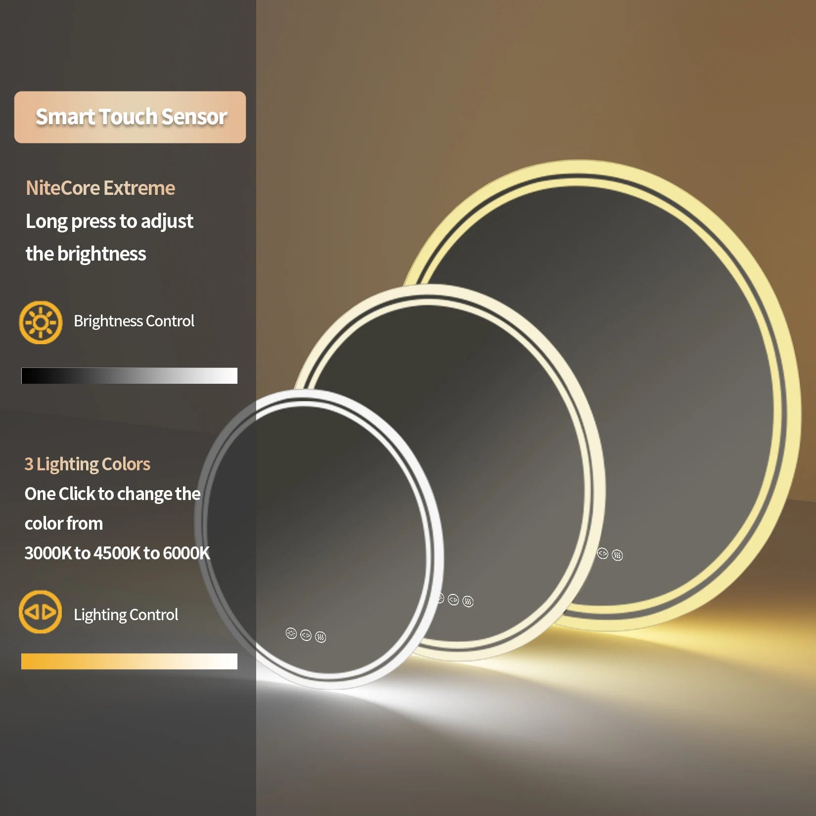 LED Badkamerspiegel Rond – Dimbaar met Anti-Condens, 3 Lichtkleuren & Touch Sensor IP65 Waterdicht