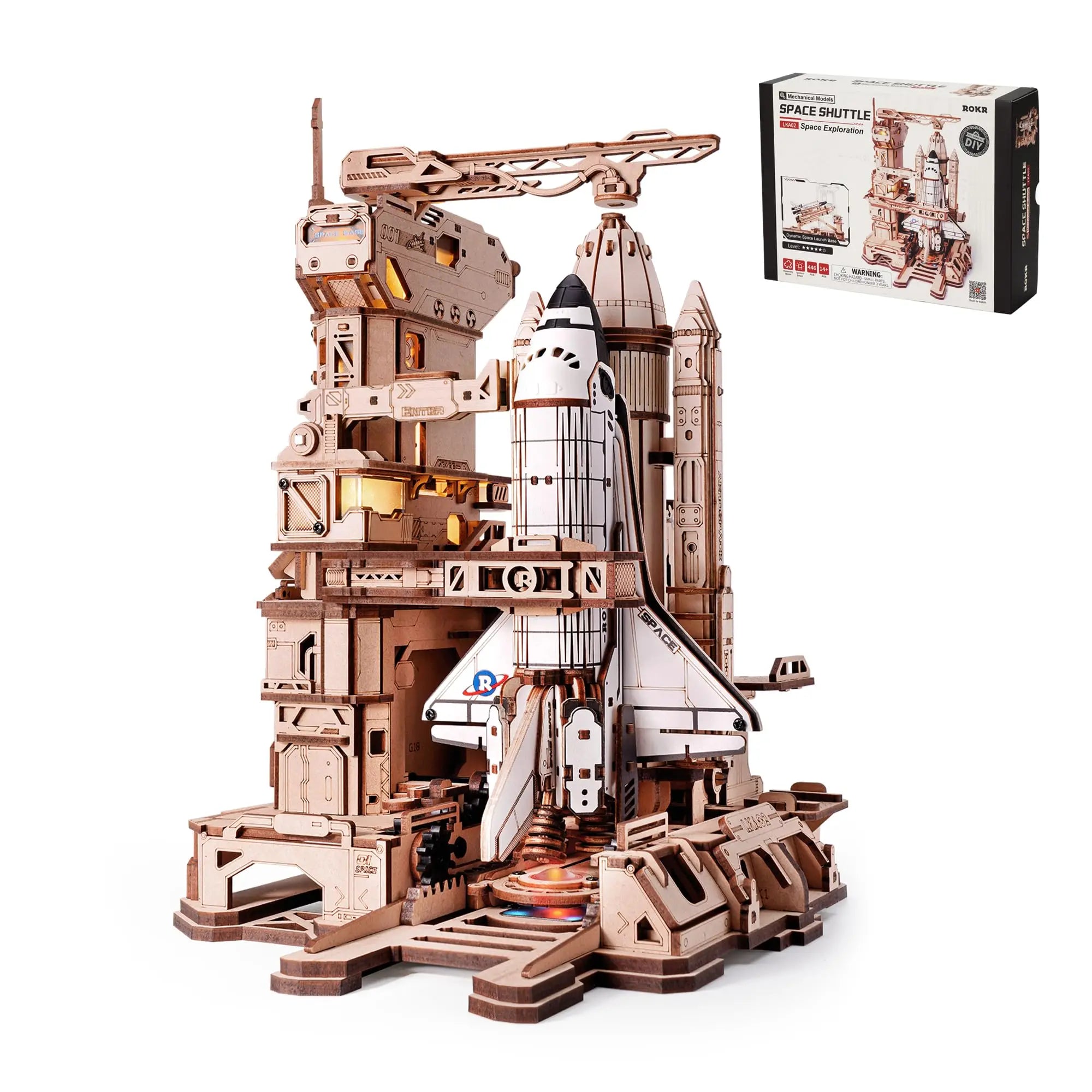 3D Houten Space Shuttle Puzzel met LED Licht – Mechanisch Bouwmodel voor Volwassenen en Tieners – Educatief STEM Cadeau