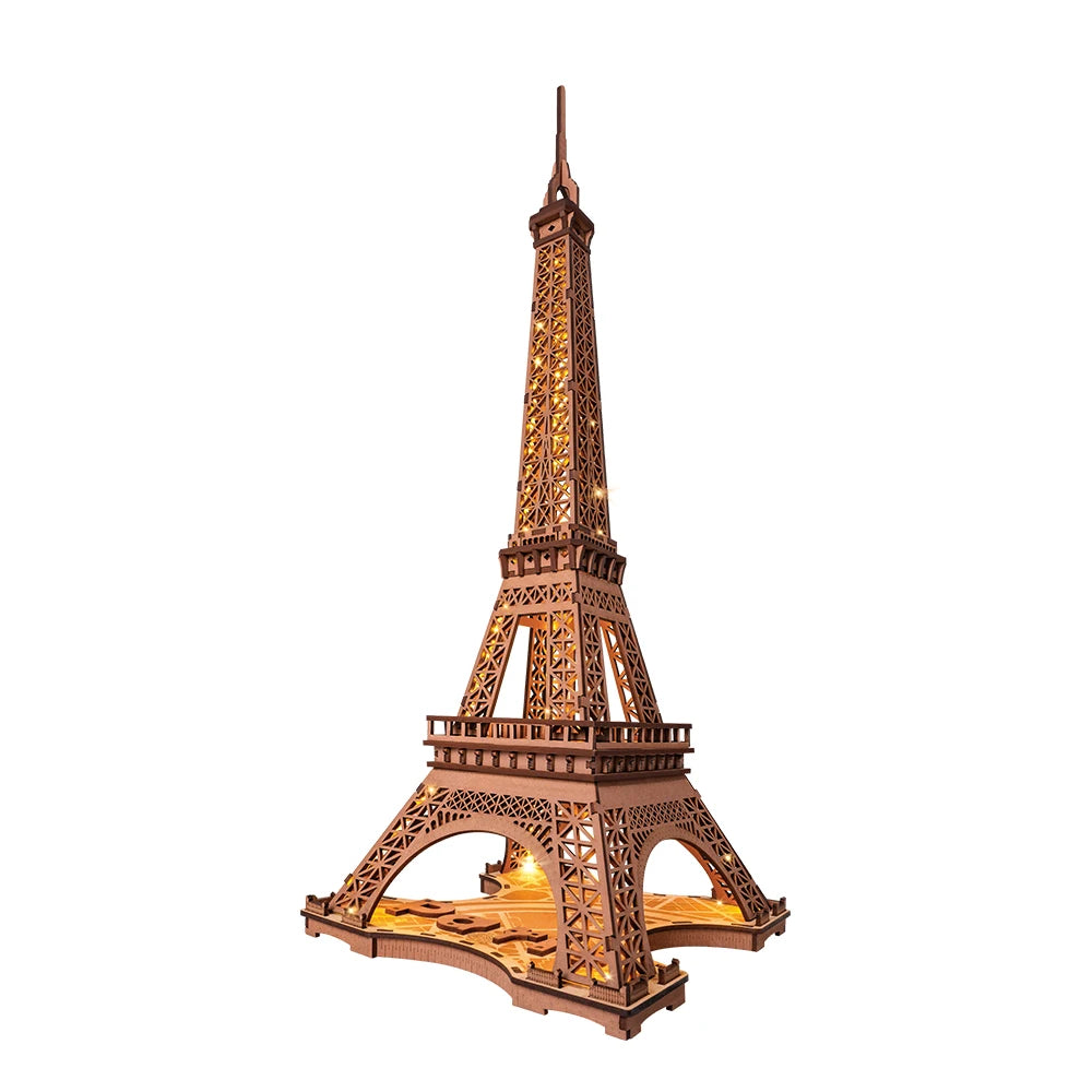 3D Houten Puzzel Eiffeltoren met LED Licht – DIY Modelbouw Kit voor Volwassenen en Kinderen – Creatief Knutselpakket 22x21x49 cm