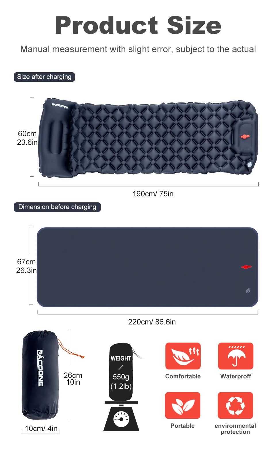 Opblaasbaar Ultralicht Slaapmatje met Ingebouwd Kussen en Pomp – Comfortabel Outdoor Slaapsysteem