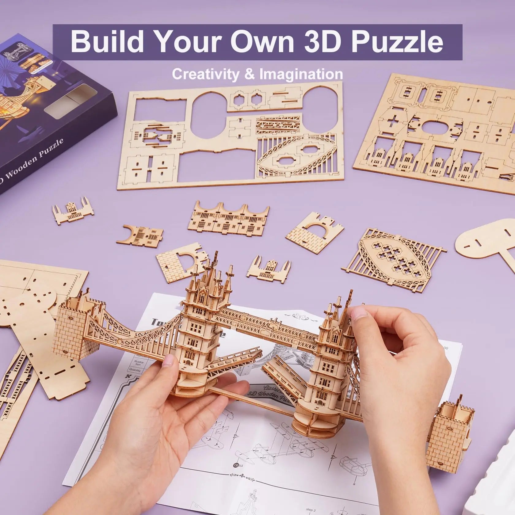 3D Houten Puzzel Tower Bridge & Big Ben – Doe-Het-Zelf Bouwmodel voor Kinderen en Volwassenen – Educatief Creatief Speelgoed