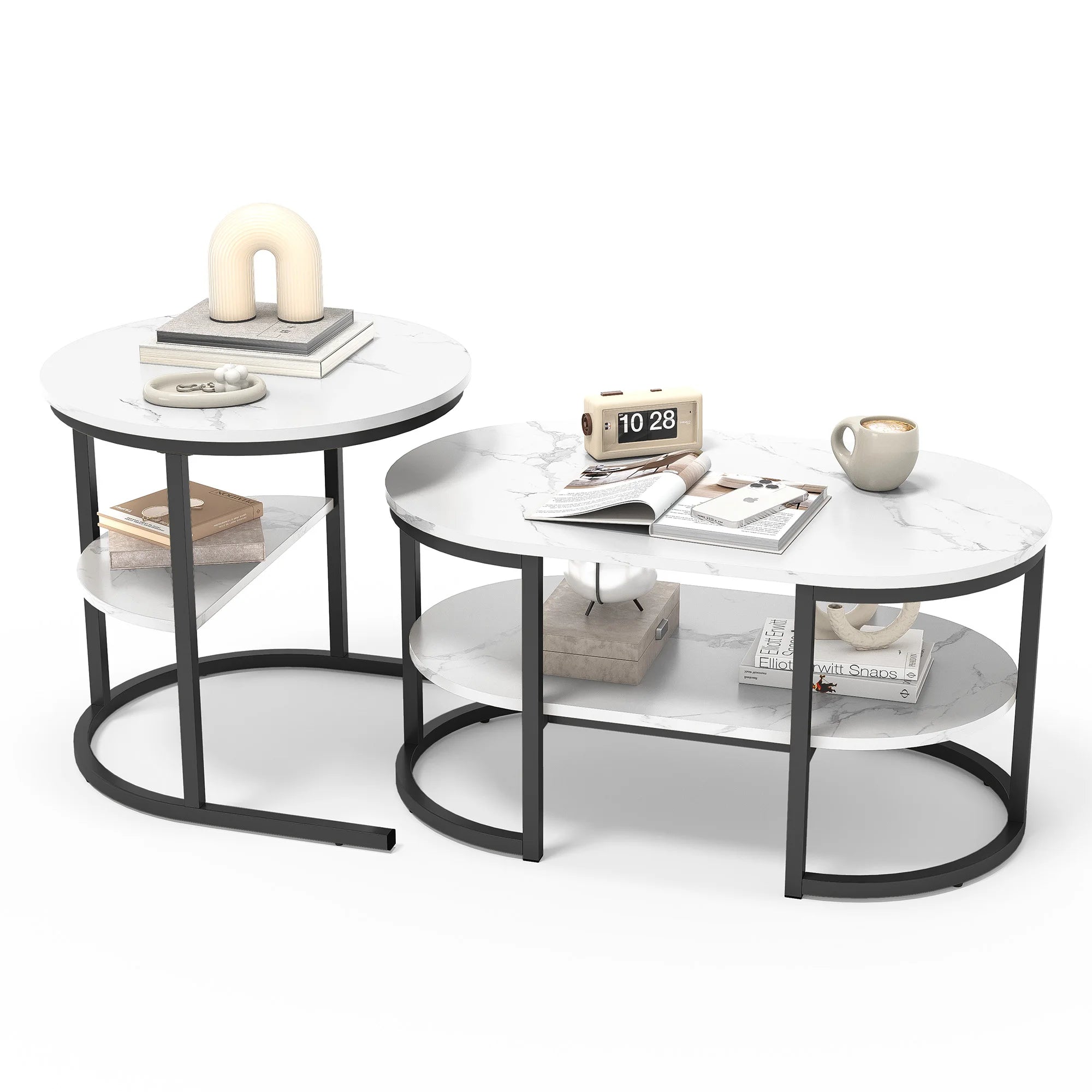 Moderne set van 2 salontafels met marmerlook – stijlvol en functioneel