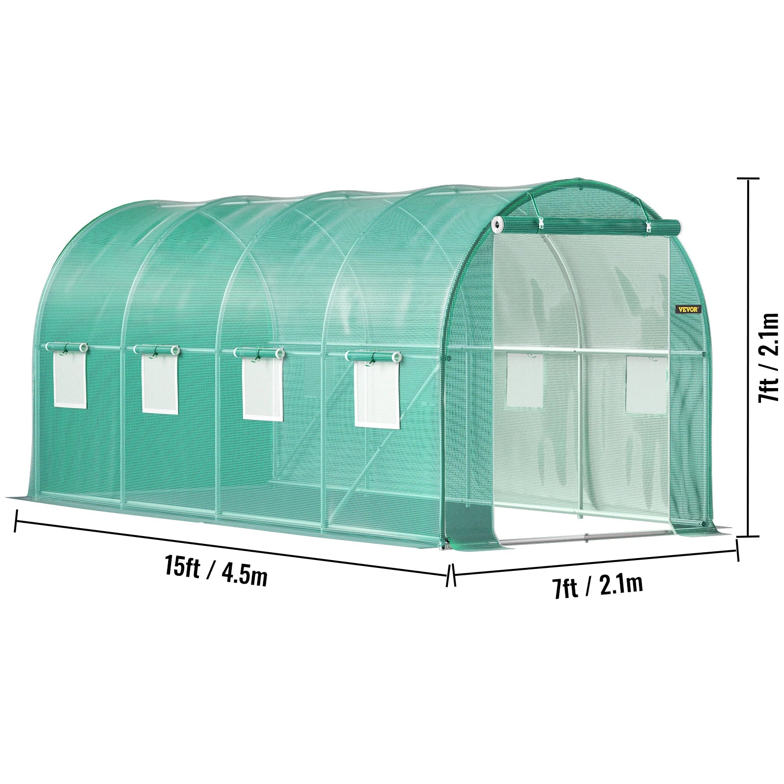 Tunnelkas 15x7 ft met Gegalvaniseerd Stalen Frame – Waterdichte PE Tuinkas met Ramen en Deur voor Groenten en Planten