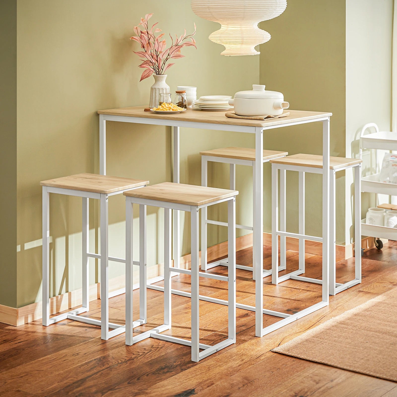 Eettafel met 4 barkrukken set – ruimtebesparende hoge keukentafel met stoelen voor kleine ruimtes