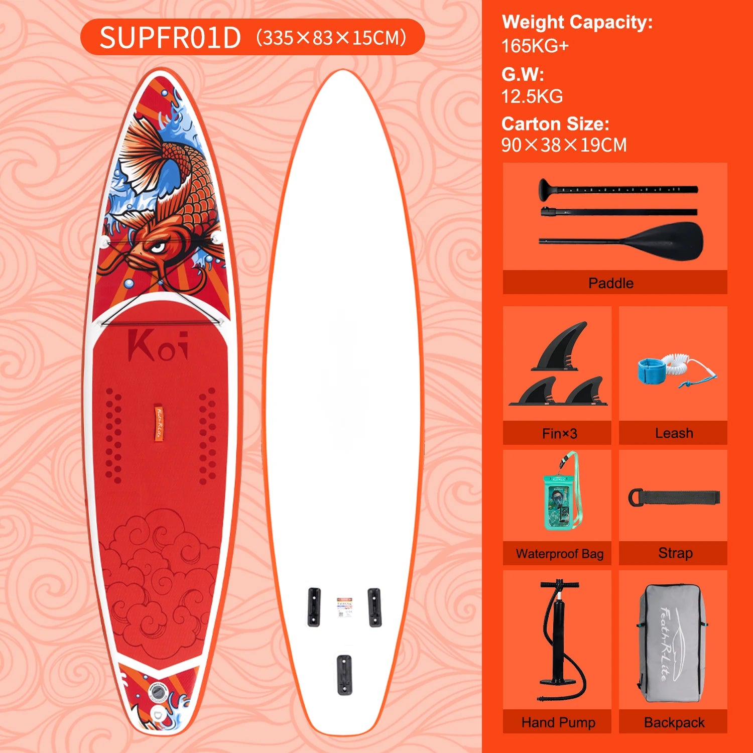 Opblaasbaar SUP Board 11'6" – Koi Paddle Board met Accessoires – Stand Up Paddle Surfboard voor Volwassenen