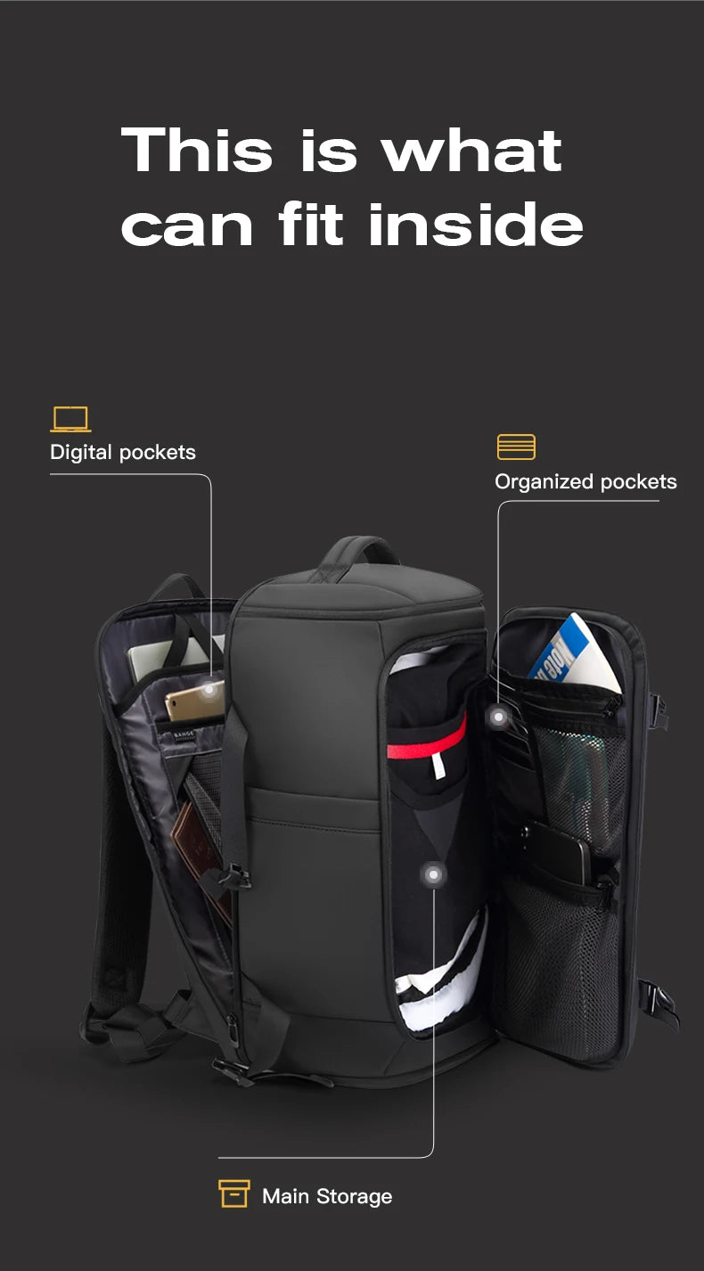 Grote Waterbestendige Rugzak – 36‑55L Voor Sport, Reis, Work & Outdoor Met Schoenvak & Laptopvak