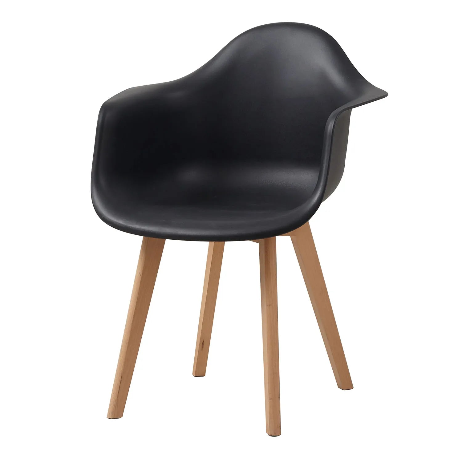 Set van 2 Retro Eetkamerstoelen met Armleuning – Scandinavische Design Stoelen met Beukenhouten Poten – Moderne Kunststof Kuipstoelen