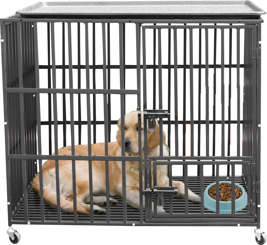 Stevige Hondenkooi met 3 Deuren en Wieltjes – Grote Metalen Hondenbench 37–46 Inch voor Grote Honden Binnen