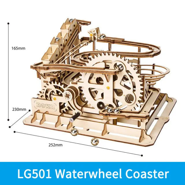 Houten Knikkerbaan Bouwset met Watermolen – DIY Houten Model voor Kinderen en Volwassenen – Creatieve Educatieve Speelset