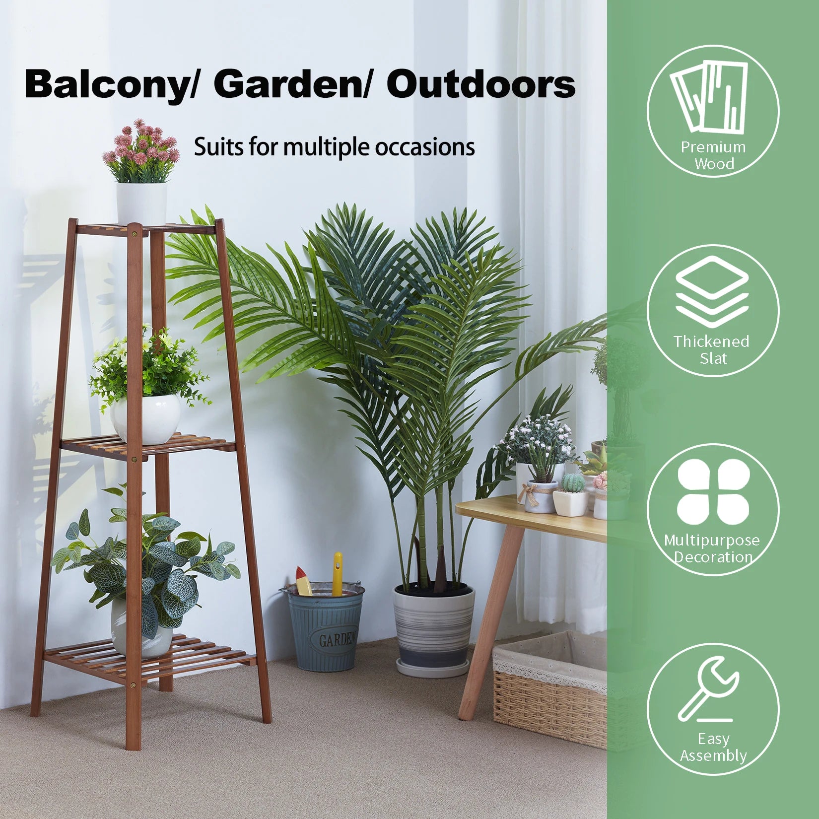 Bamboe Plantenhouder Hoog – Gelaagd Plantenrek Binnen & Buiten – Houten Bloemenrek voor Balkon, Woonkamer & Tuin