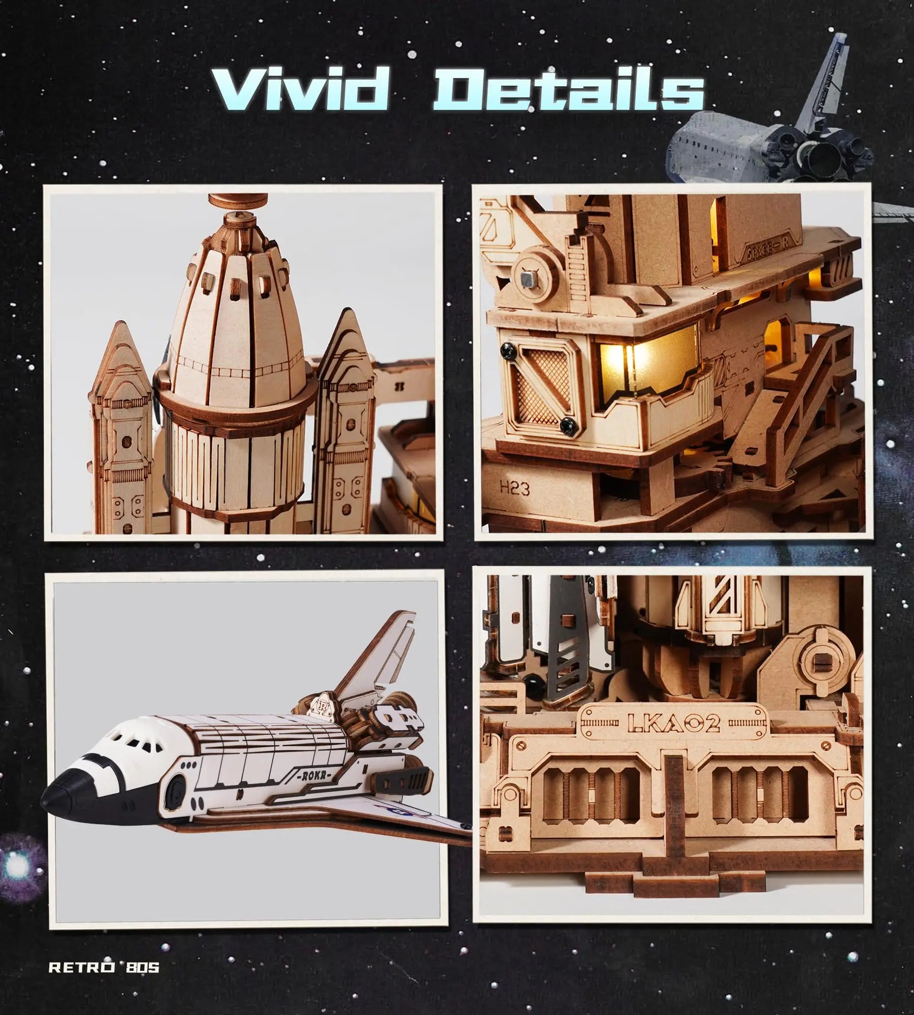 3D Houten Space Shuttle Puzzel met LED Licht – Mechanisch Bouwmodel voor Volwassenen en Tieners – Educatief STEM Cadeau