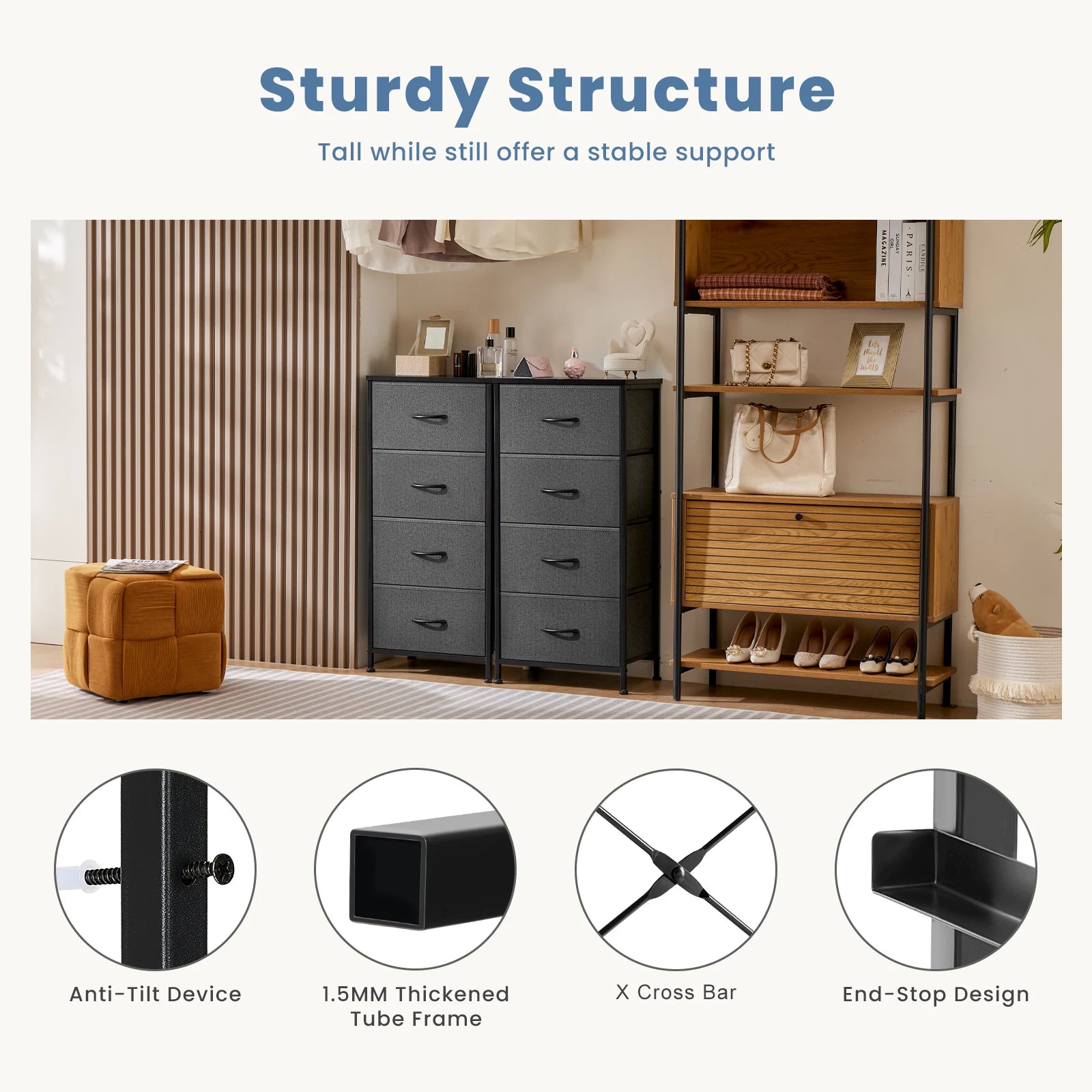 Moderne Kast met 4 Lades – Multifunctionele Slaapkameropberger
