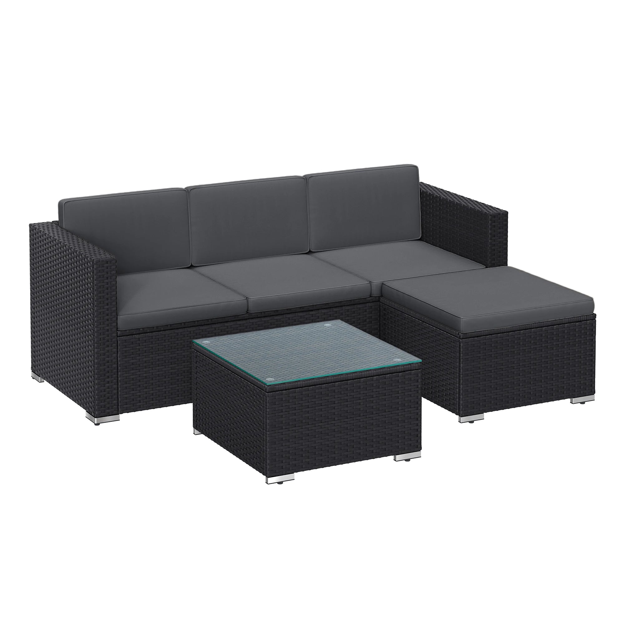 5-Delige Rotan Loungeset met Hoekbank, Voetenbank & Salontafel – Inclusief 7 Kussens – Tuinset voor Terras, Balkon & Tuin
