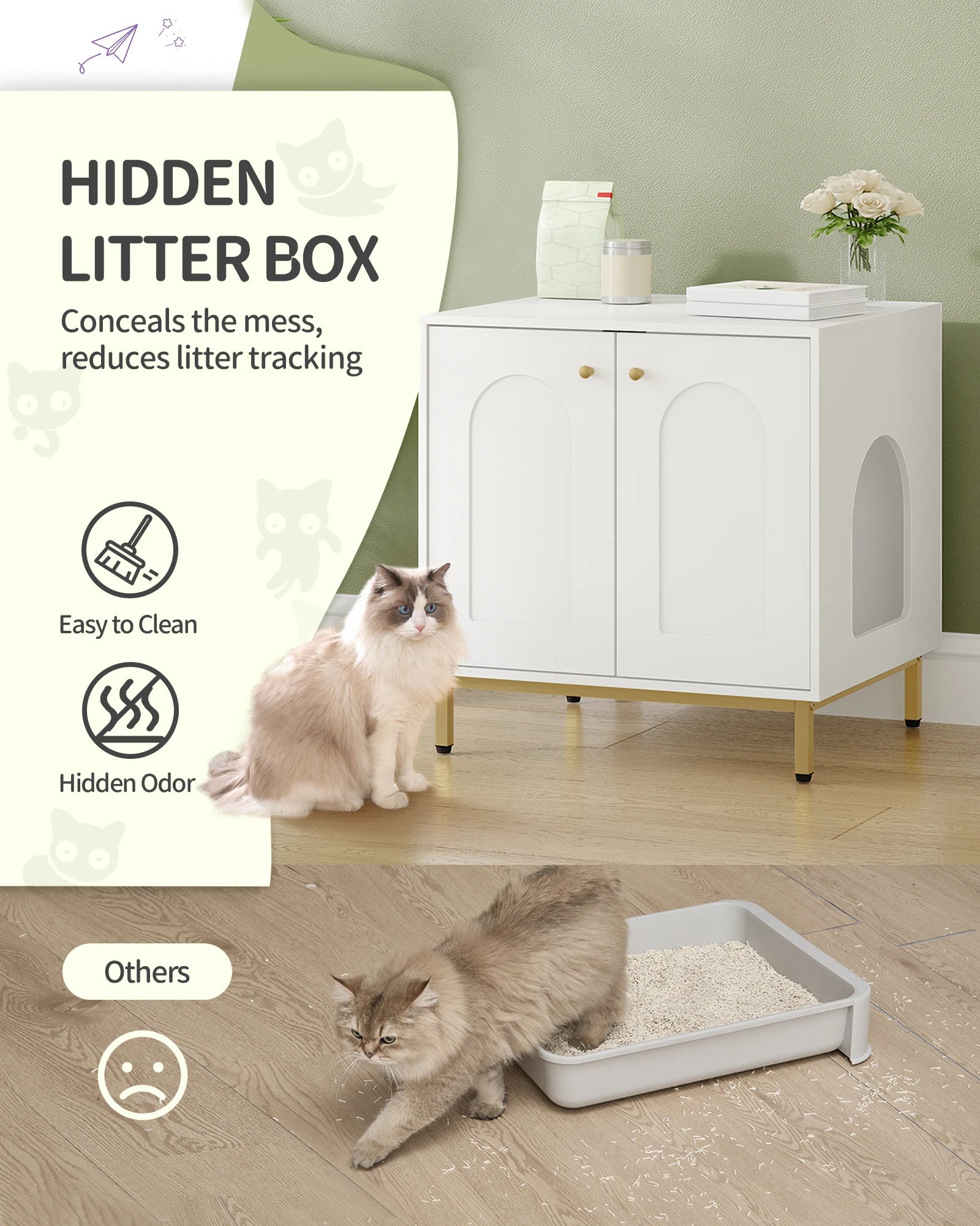 Kattenbak Kast – Stijlvolle Kattenbak Verbergmeubel met Zij-ingang en Zijtafel‑functie