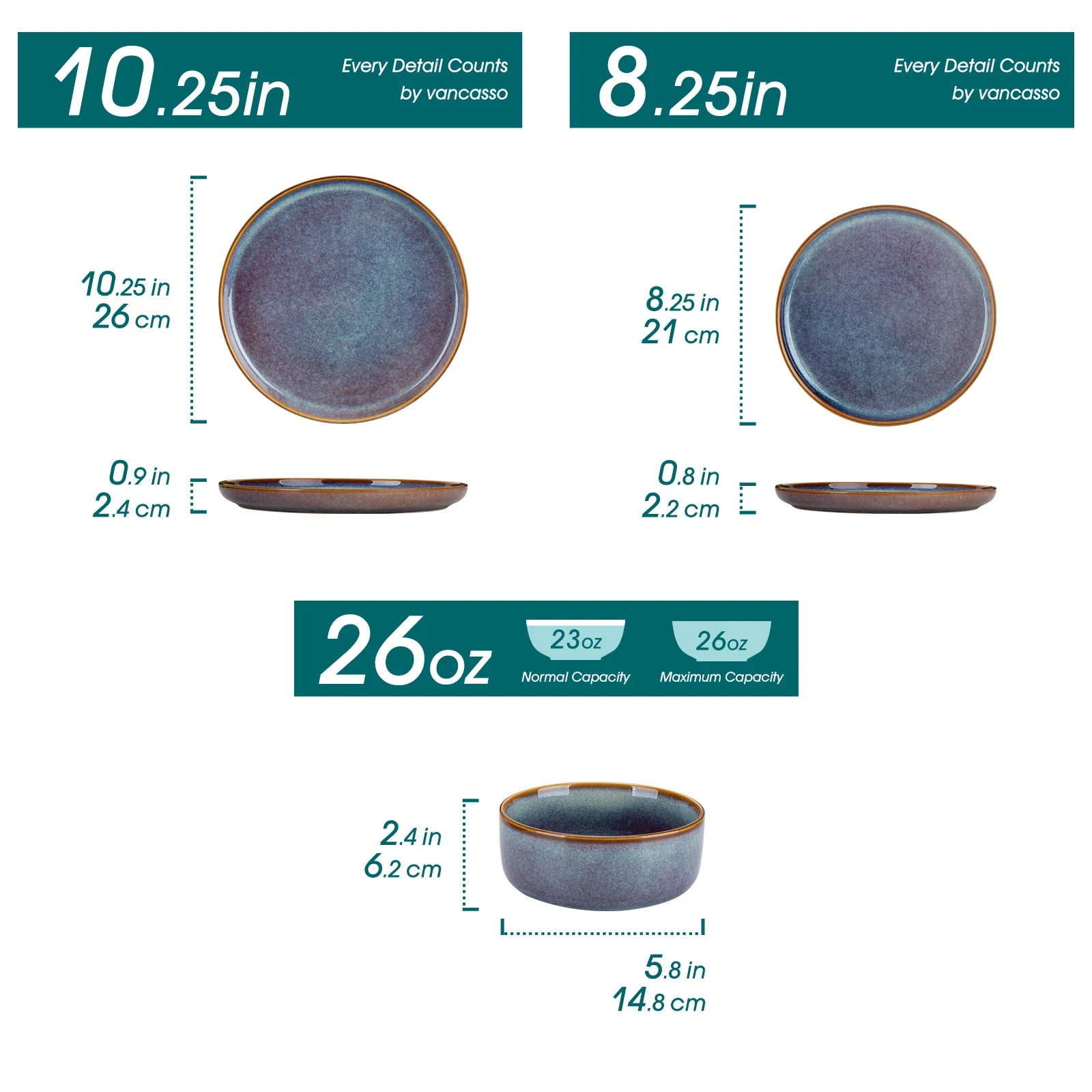 Serviesset 12-24 Delig Grijs-Blauw – Keramiek Aardewerk Servies met Reactief Glazuur voor 4-12 Personen