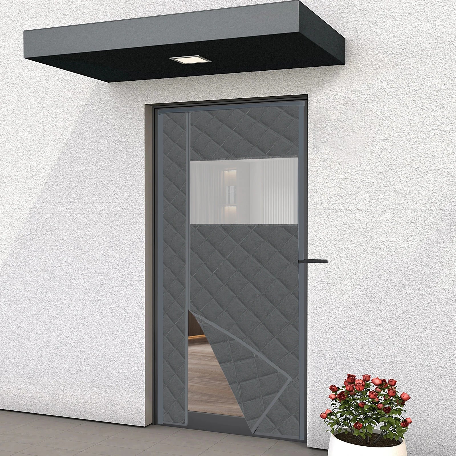 Thermisch Isolerend Magnetisch Deurgordijn – 95×210 cm Zwart/Grijs