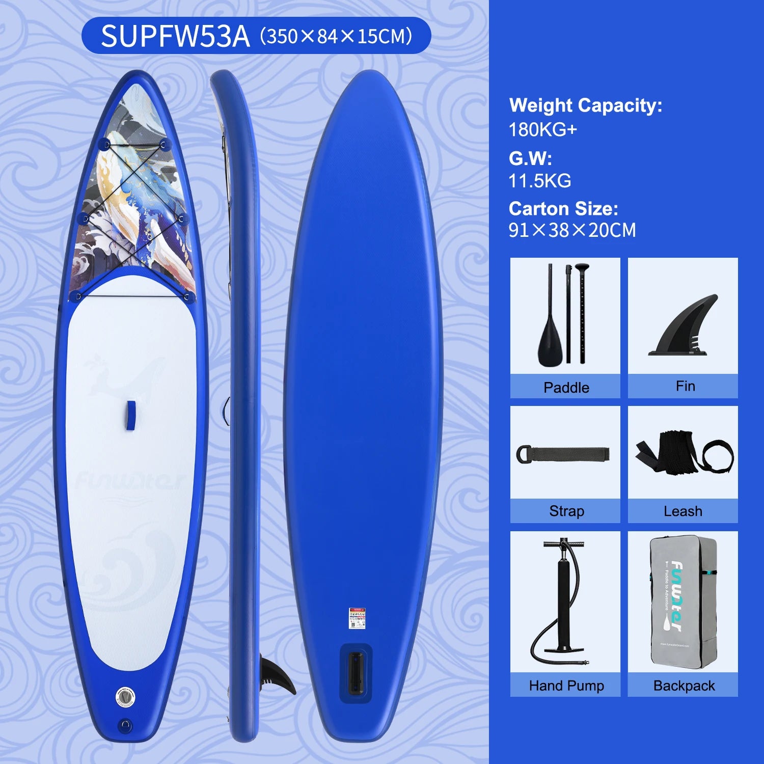 Opblaasbaar SUP Board Set – Stand Up Paddle Board met Accessoires – 350 cm – Complete Paddle Board voor Beginners & Gevorderden