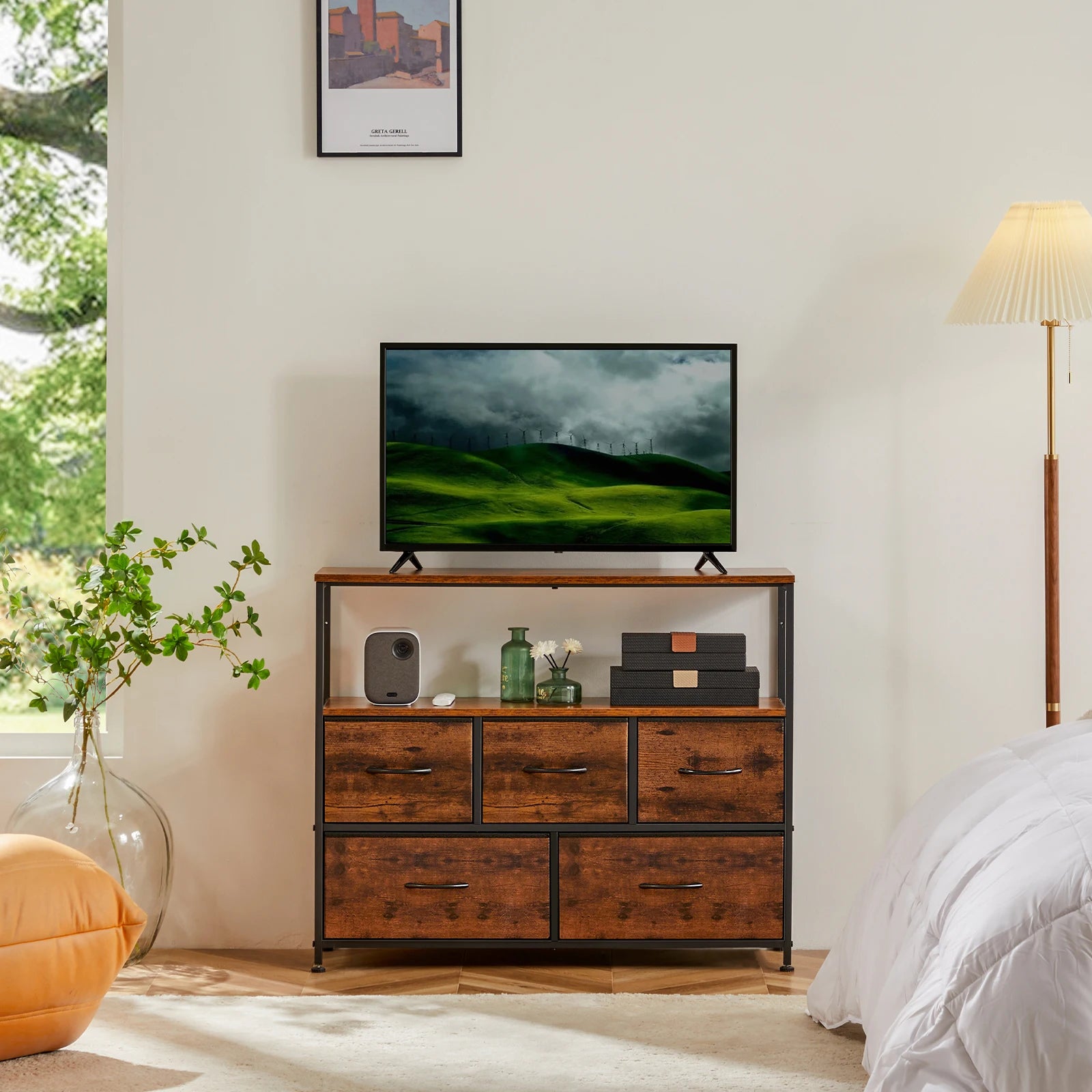 TV‑meubel met 5 Laden – Opbergkast voor Slaapkamer en Woonkamer