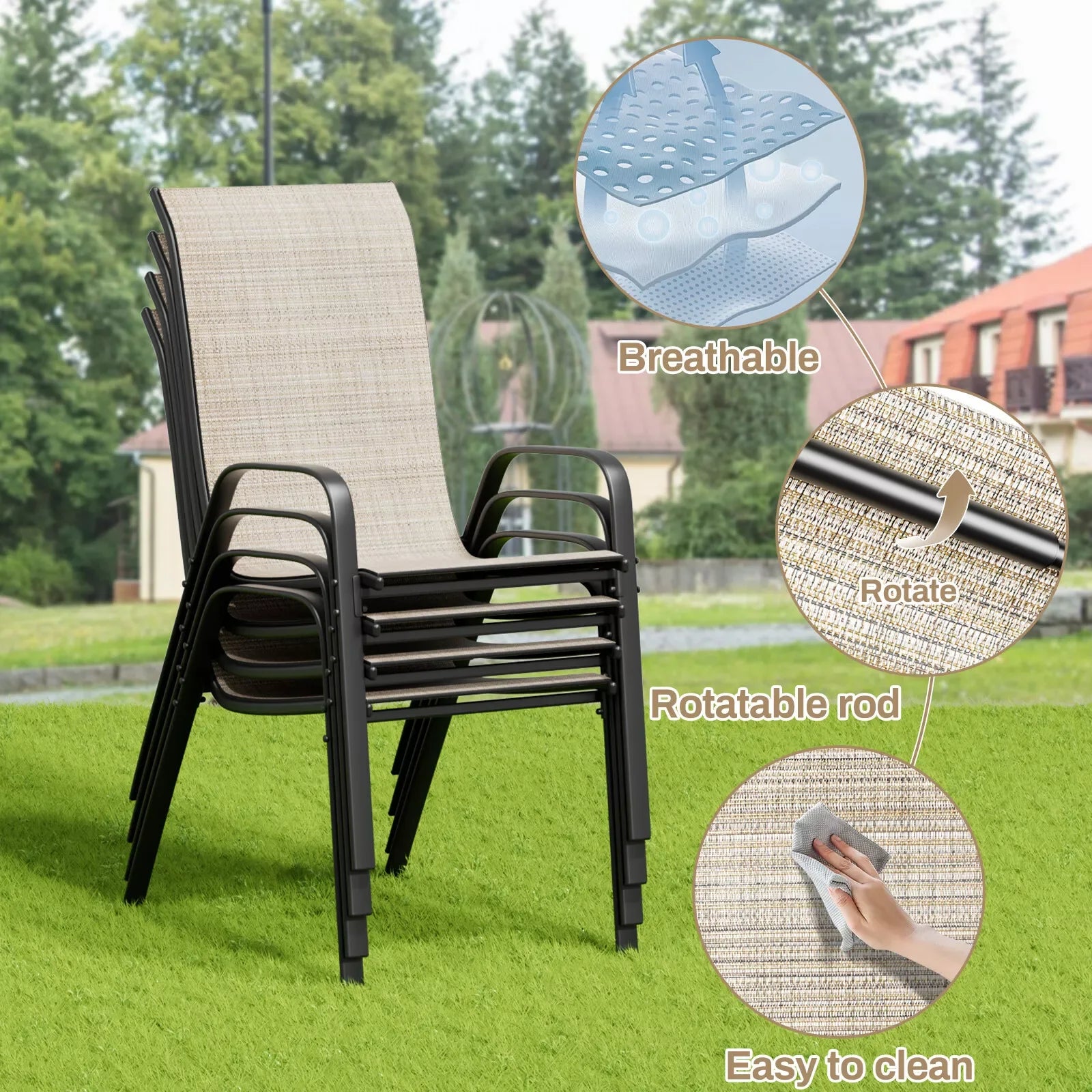 Set van 6 Stapelbare Tuinstoelen – Weerbestendige Terrasstoelen met Hoge Rugleuning – Metalen Tuinstoelen tot 150 kg