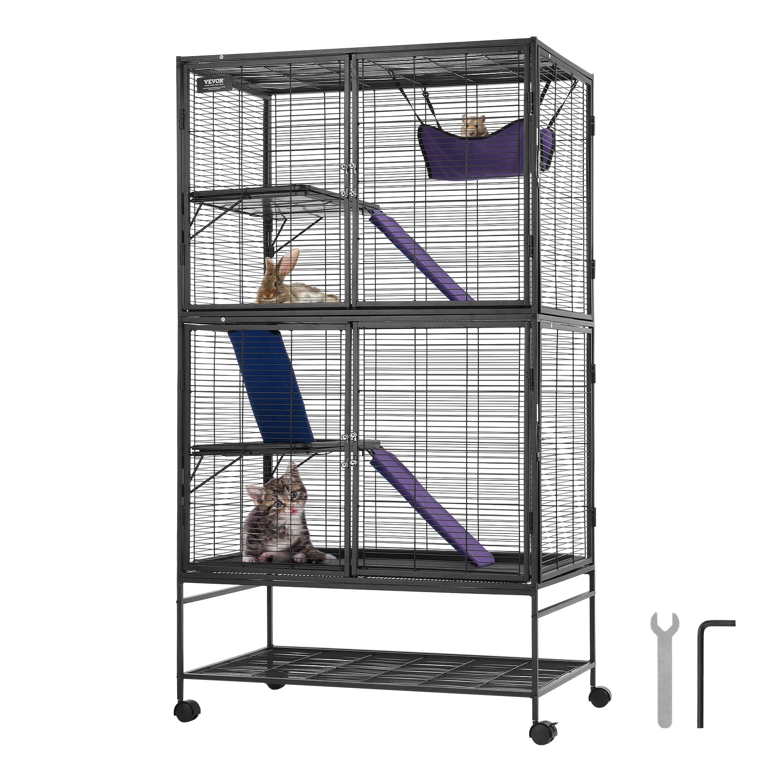 Grote Frettenkooi 164 cm met 4 Lagen – Metalen Dierenkooi met Platforms, Hangmat & Wielen – Voor Fretten, Chinchilla’s & Cavia’s