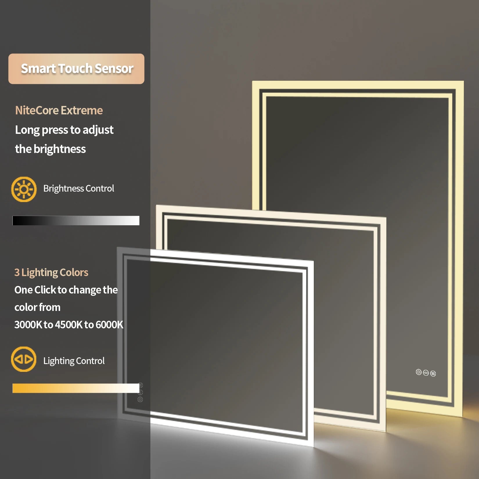 LED Badkamerspiegel met Verlichting – Dimbaar, Anti-Condens, Touch Bediening, IP65 Waterbestendig, Warm & Koel Licht