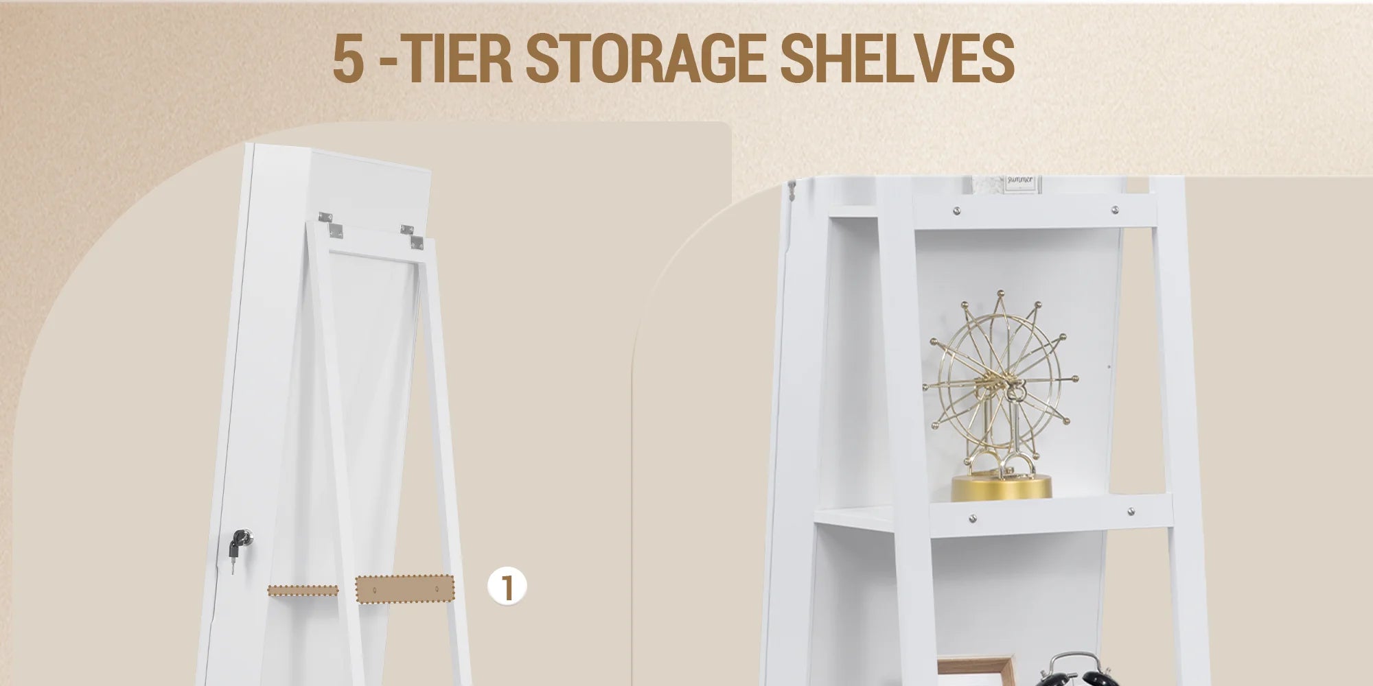 Sieradenkast met Spiegel 360° Draaibaar – Staande Sieraden Organizer met LED Verlichting & Opbergruimte